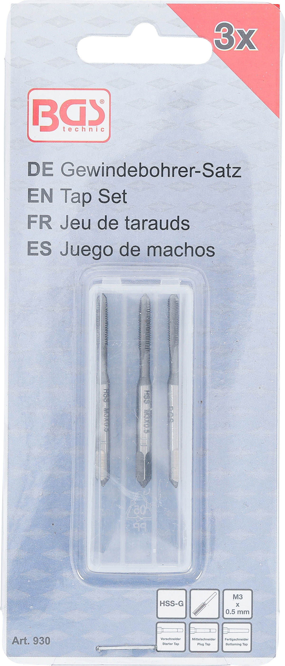 BGS Gewindebohrer-Satz | Vor-, Mittel- und Fertigschneider | HSS-G | M3 x 0,5 | 3-tlg.