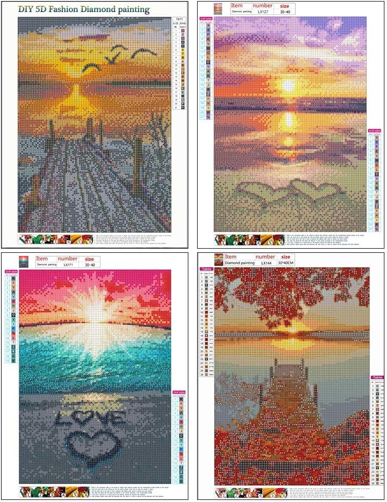 Opopark 4 Stück DIY 5D Diamant-Malerei, Stickerei-Kit für Erwachsene und Kinder, Wanddekoration