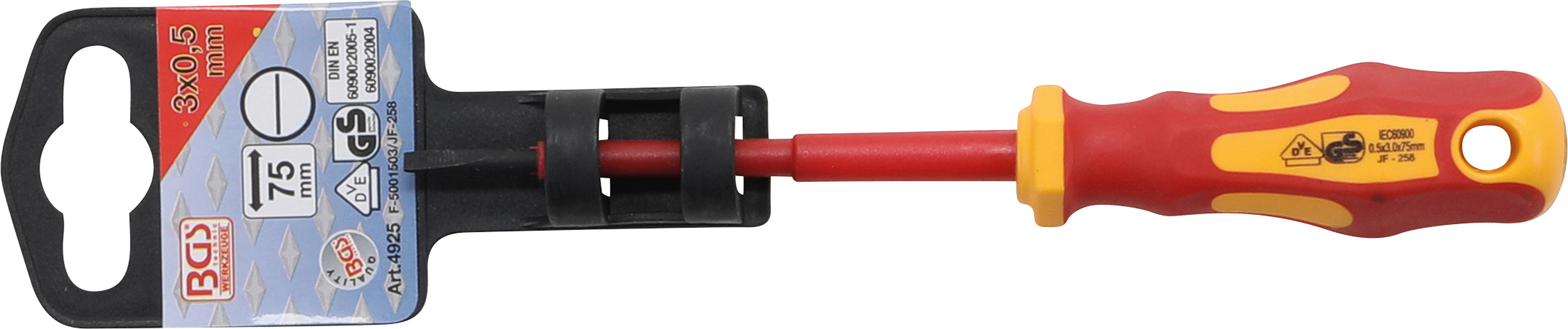 BGS VDE-Schraubendreher | Schlitz 3 mm | Klingenlänge 75 mm