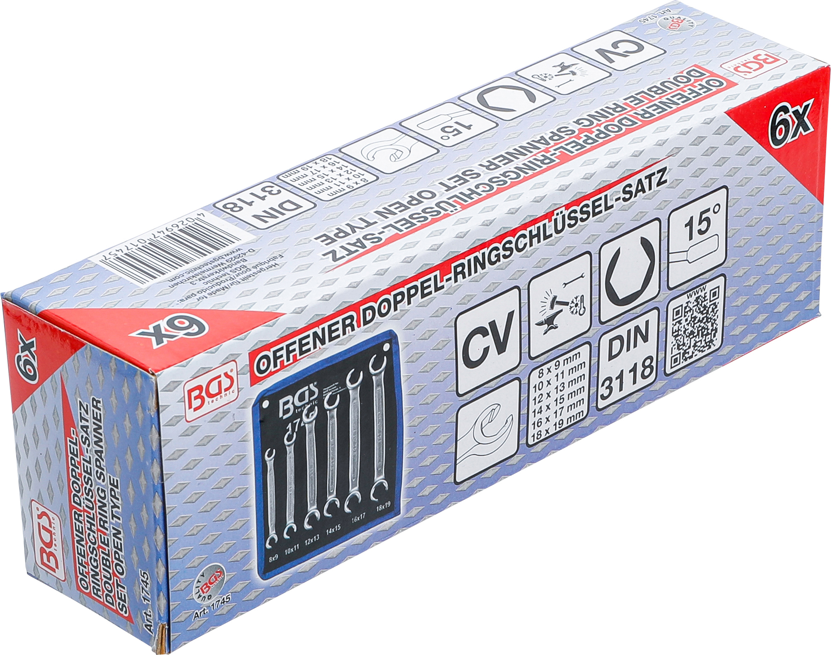 BGS Offener Doppel-Ringschlüssel-Satz | SW 8 x 9 - 18 x 19 mm | 6-tlg.