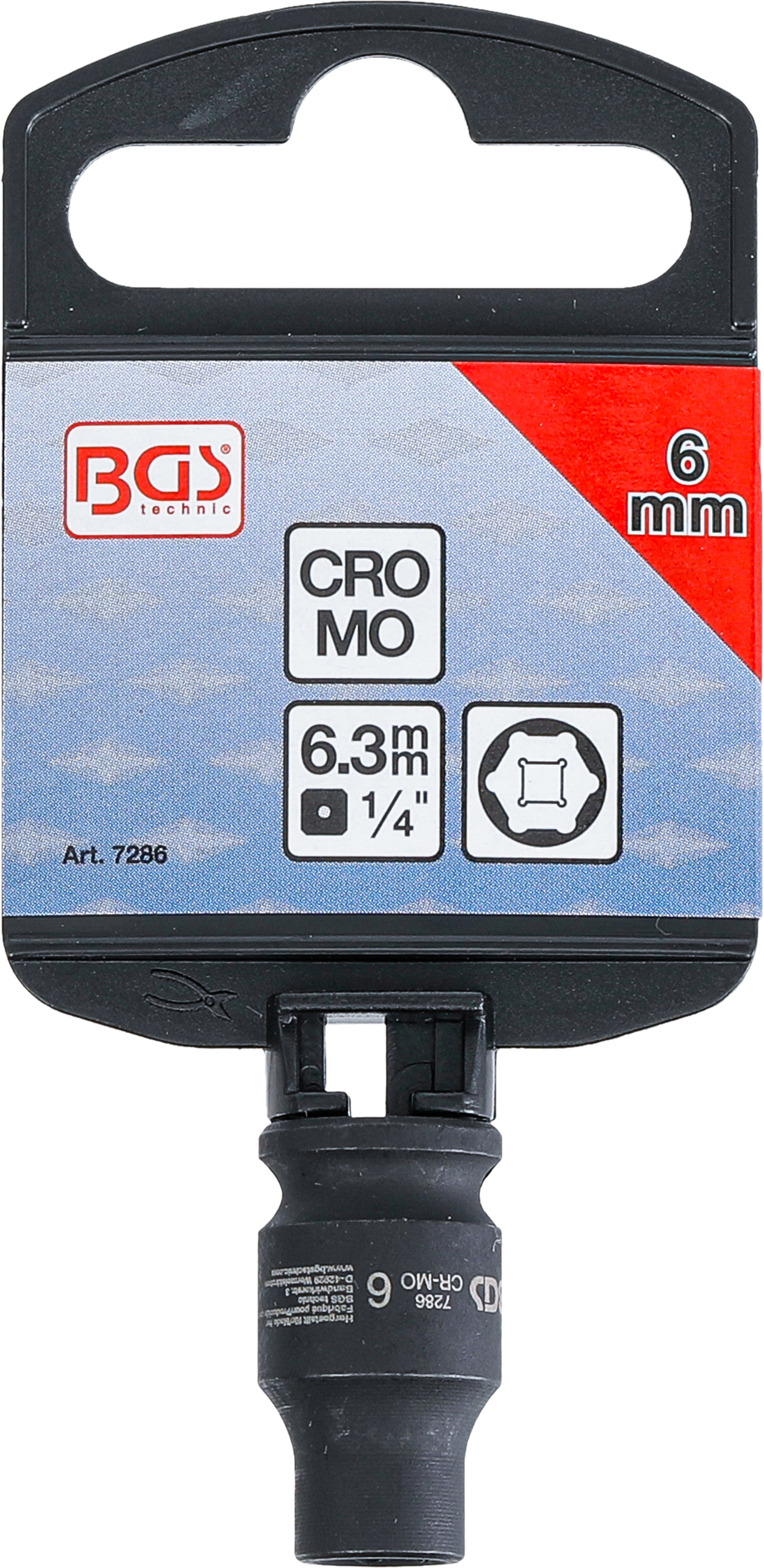 BGS Kraft-Steckschlüssel-Einsatz Sechskant | Antrieb Innenvierkant 6,3 mm (1/4") | SW 6 mm