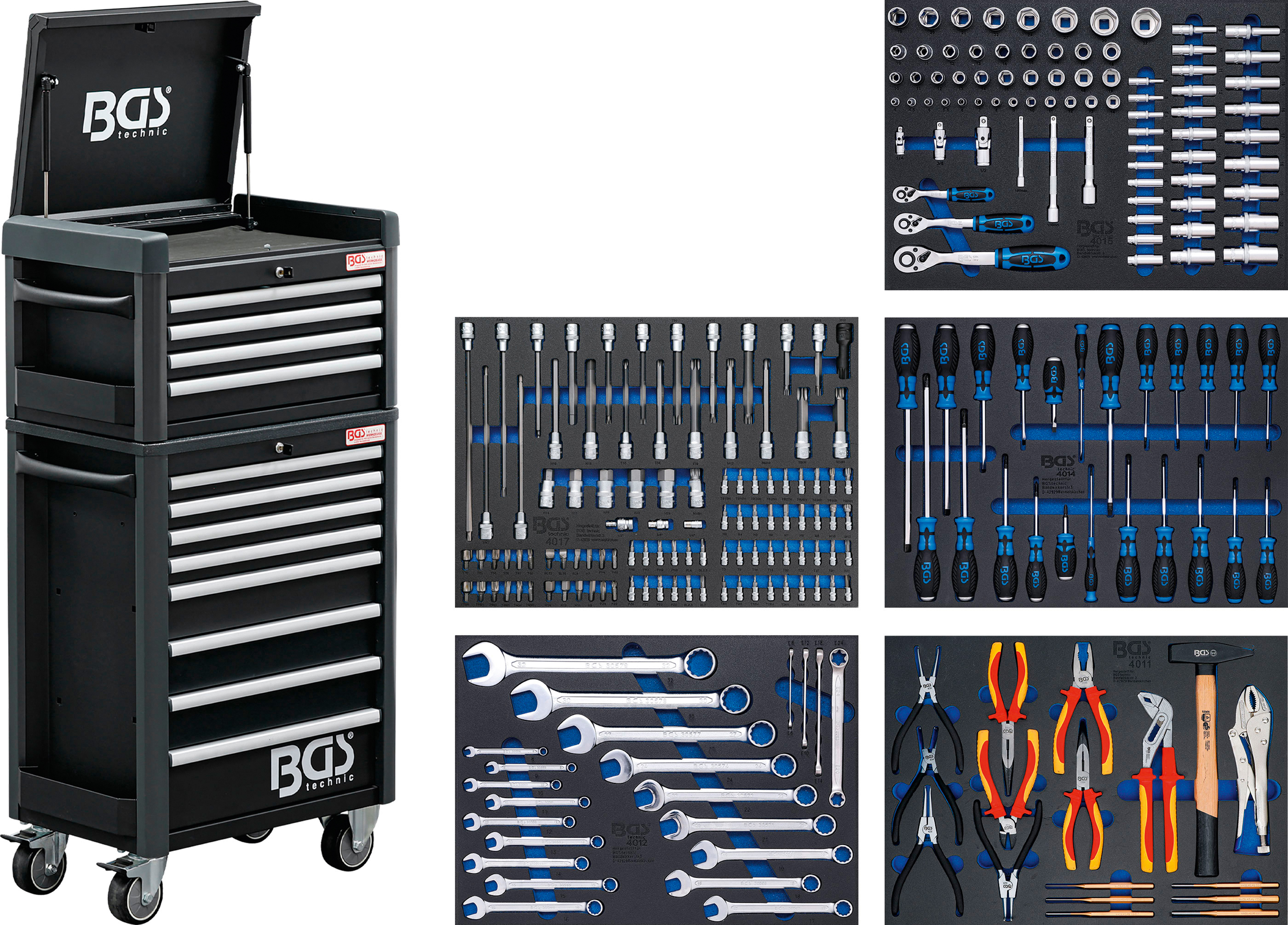 BGS Werkstattwagen Profi Standard Maxi | 12 Schubladen | mit 263 Werkzeugen