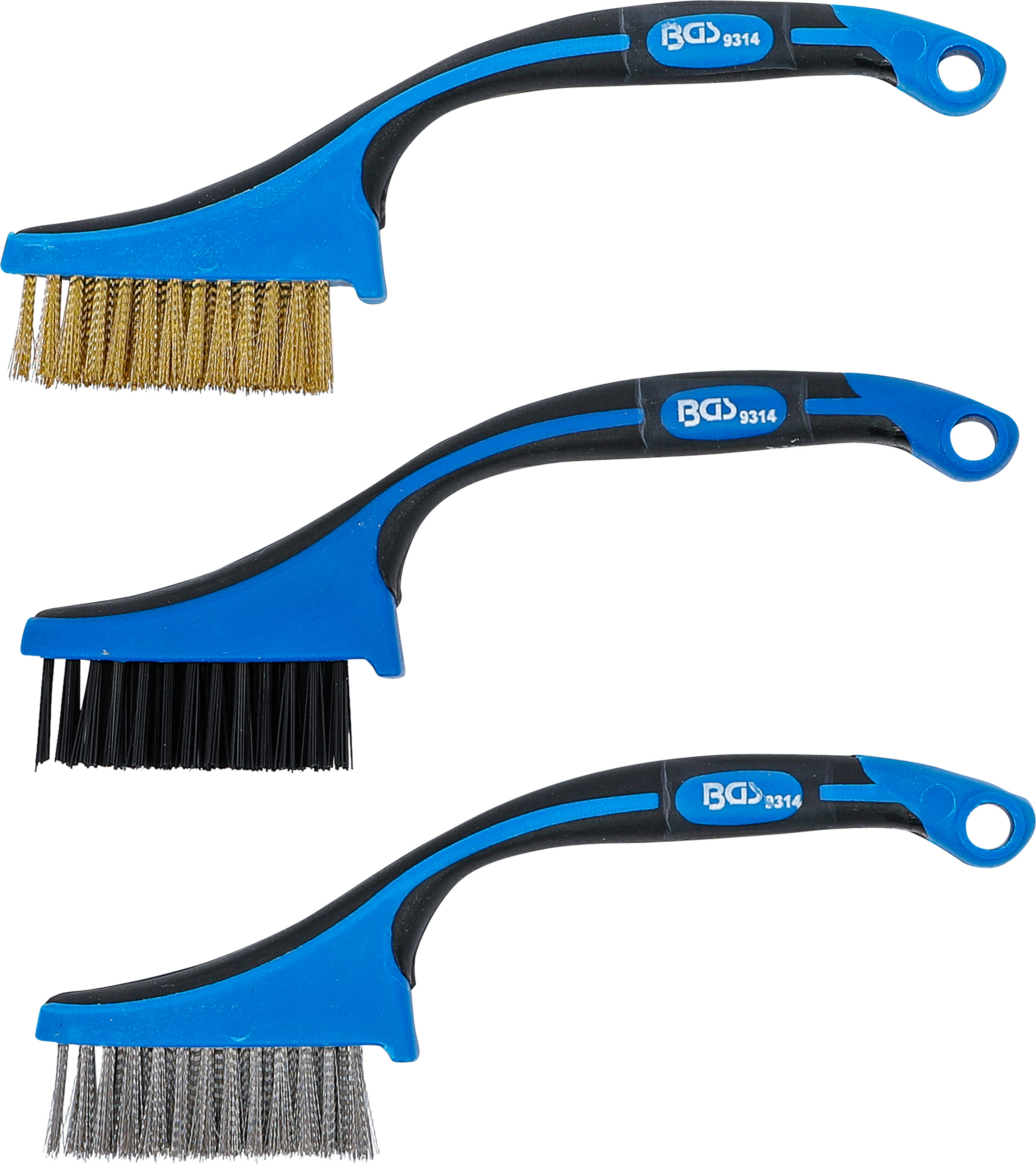 BGS Mini-Bürsten-Satz | Nylon, Messing, Edelstahl | 165 mm | 3-tlg.