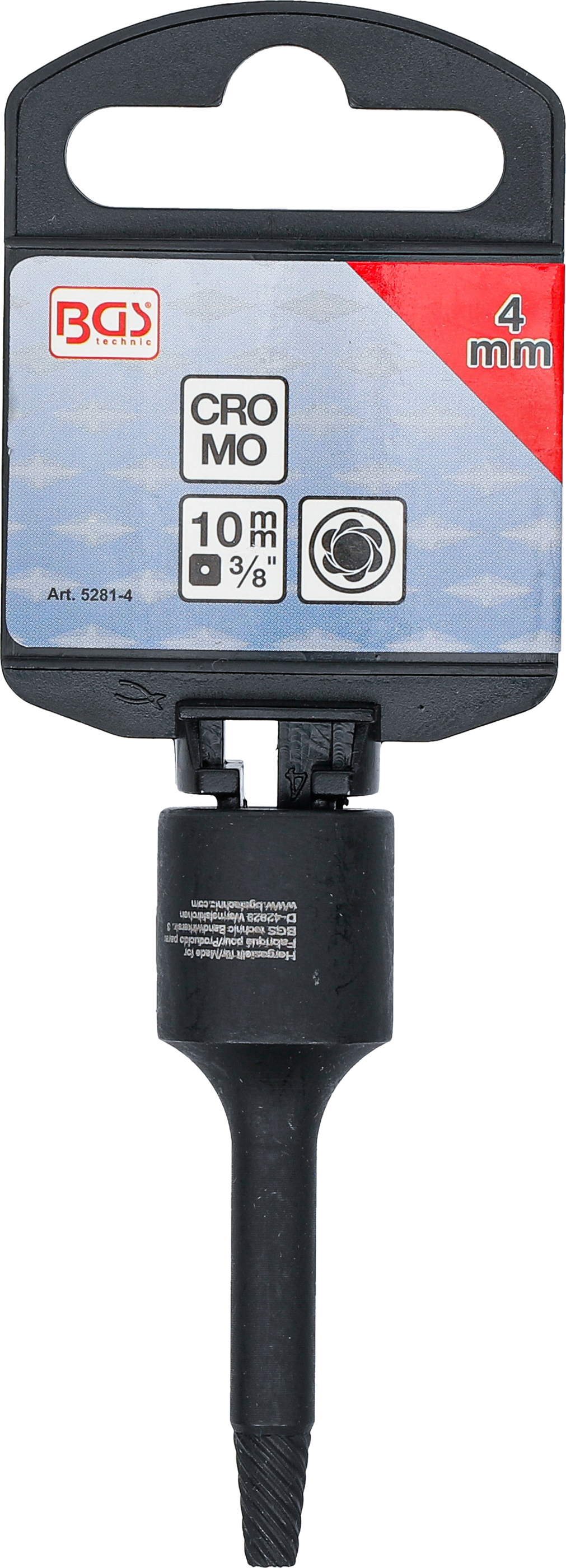 BGS Spiral-Profil-Steckschlüssel-Einsatz / Schraubenausdreher | Antrieb Innenvierkant 10 mm (3/8") | 4 mm