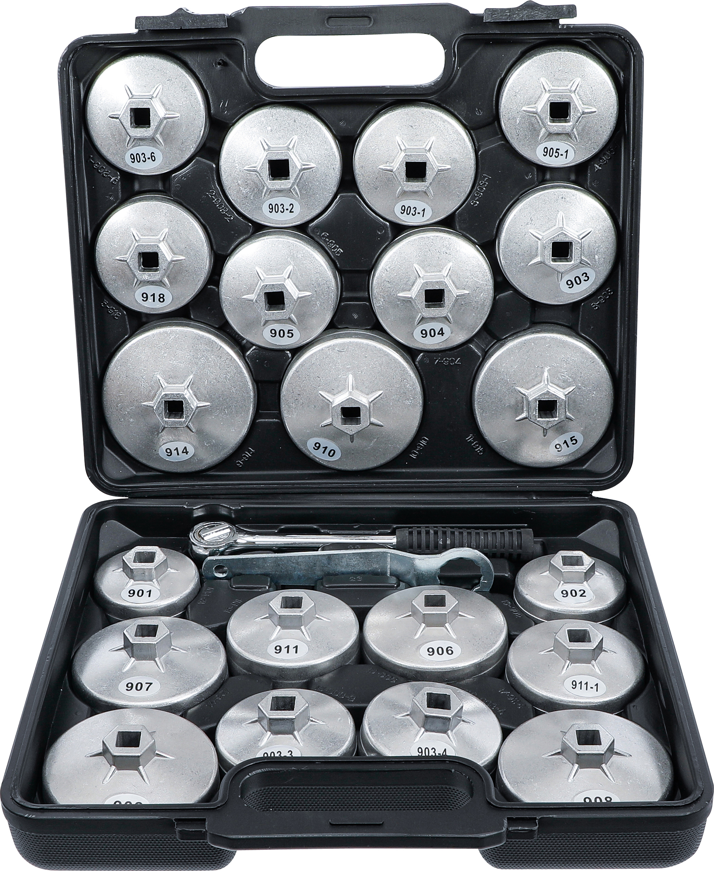 BGS Ölfilterschlüssel-Satz | Aluminium-Druckguss | Antrieb Innenvierkant 12,5 mm (1/2") | 23-tlg.