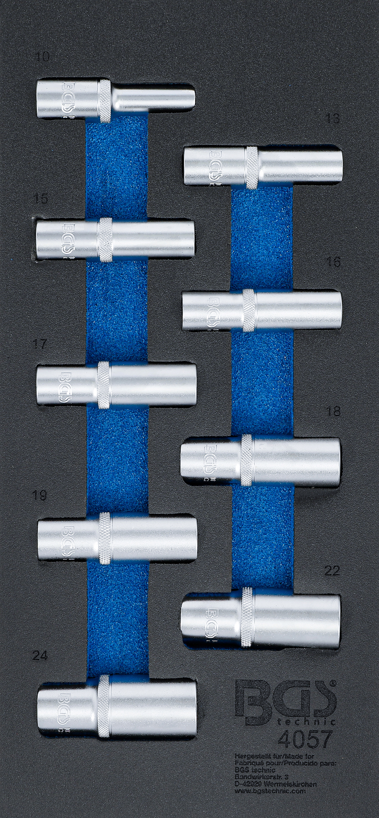 BGS Werkstattwageneinlage 1/3: Steckschlüssel-Einsätze Sechskant | 12,5 mm (1/2") | 10-24 mm | tief | 9-tlg.