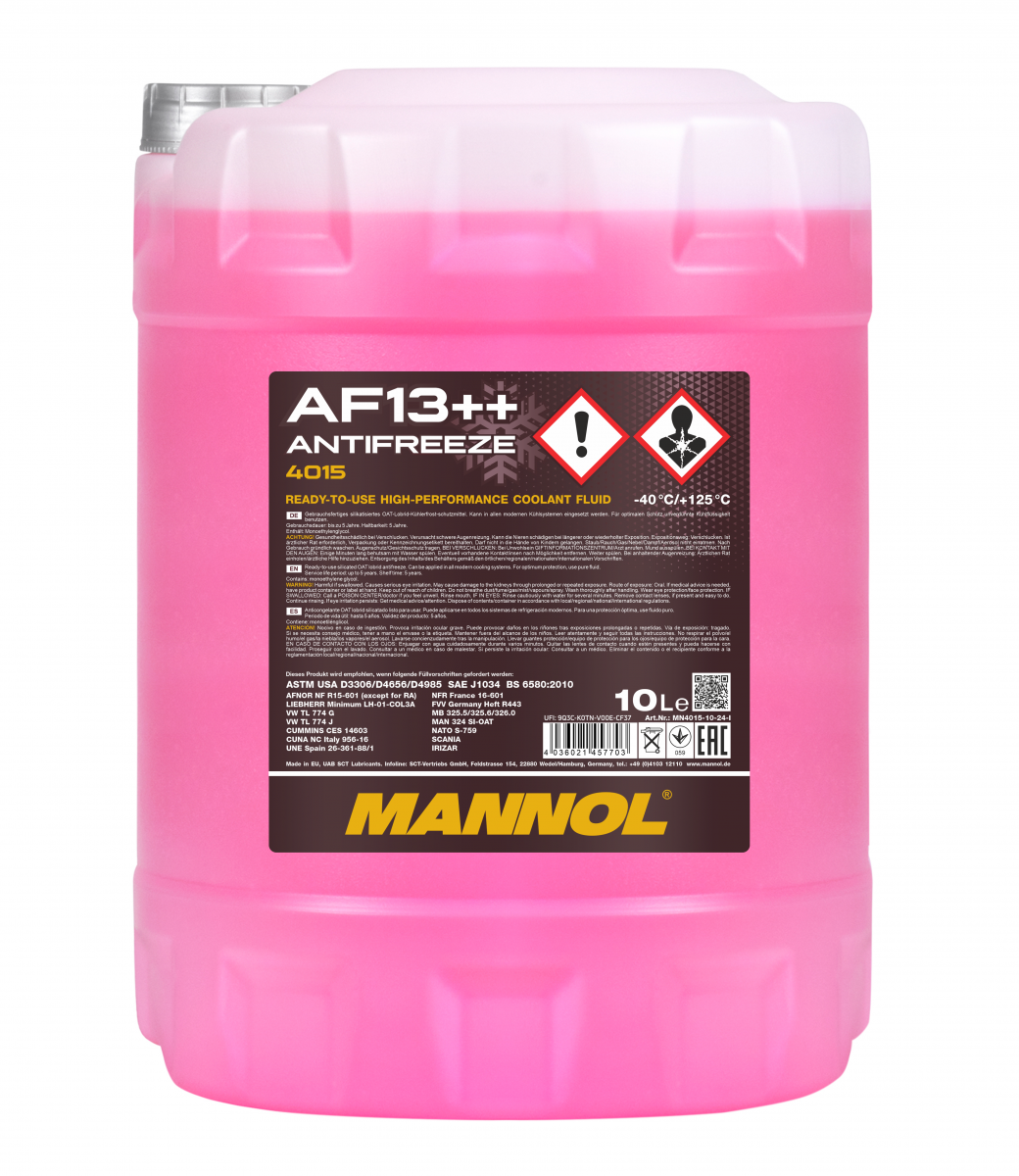 Mannol 4015 Kühlerfrostschutz Antifreeze AF13++ High Performance -40 Fertigmischung 10 Liter