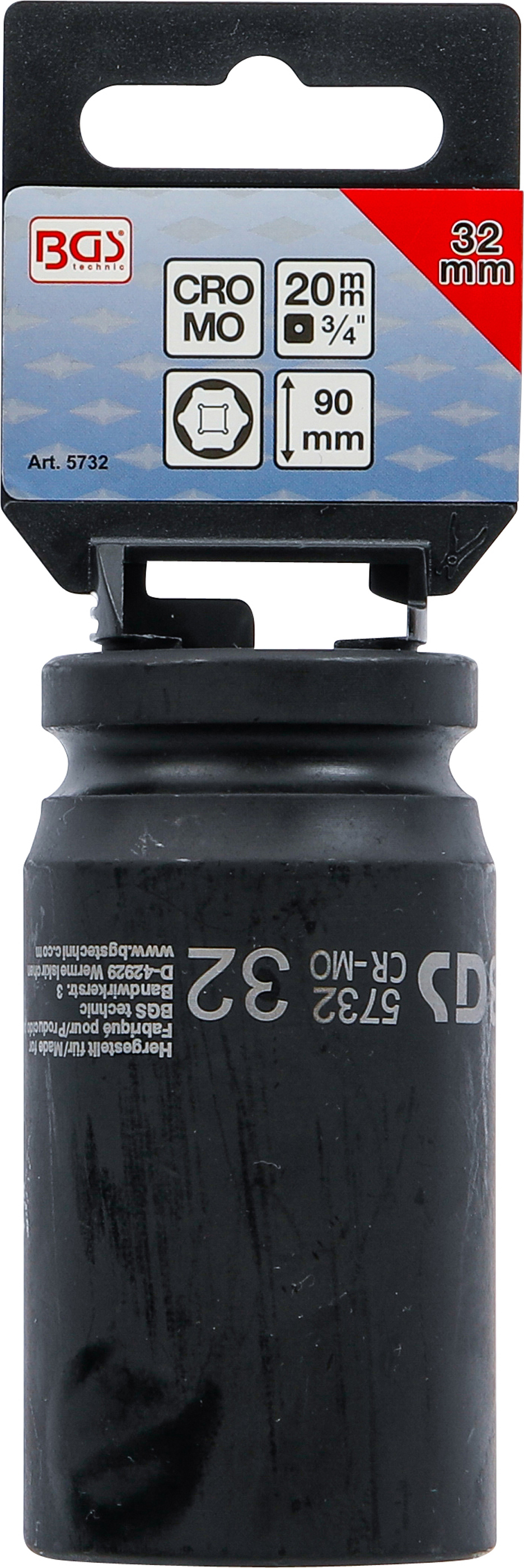 BGS Kraft-Steckschlüssel-Einsatz Sechskant, tief | Antrieb Innenvierkant 20 mm (3/4") | SW 32 mm