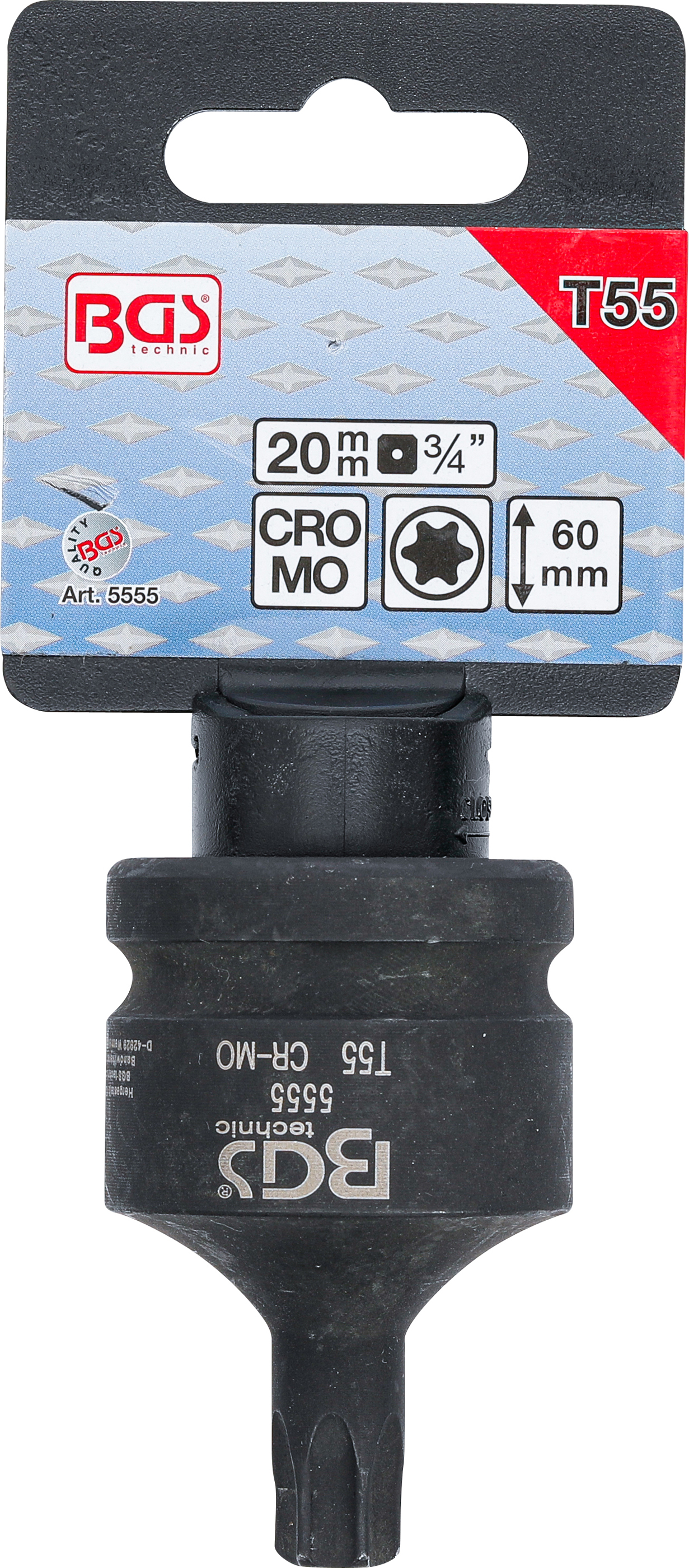 BGS Kraft-Bit-Einsatz | Länge 60 mm | Antrieb Innenvierkant 20 mm (3/4") | T-Profil (für Torx) T55