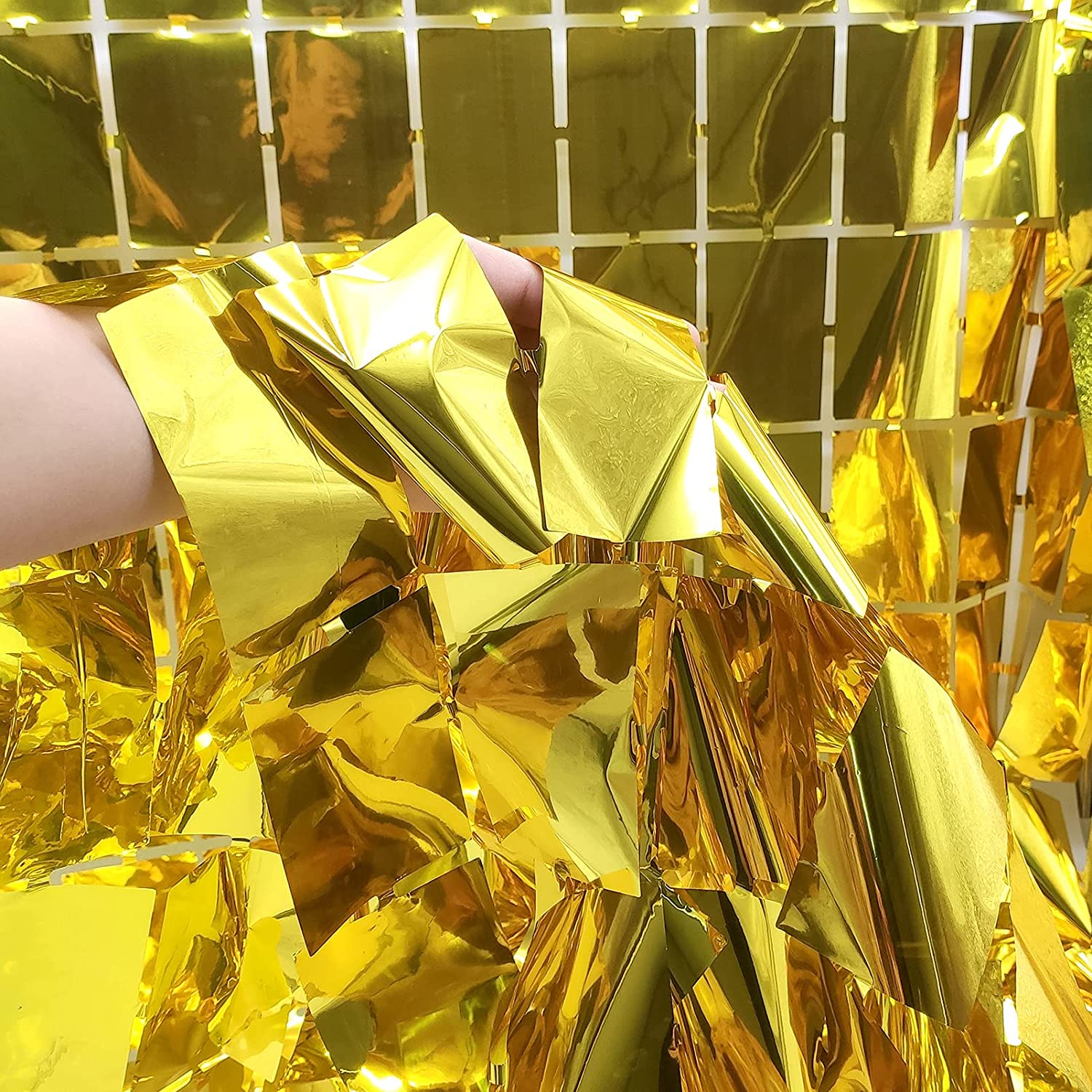 YHSWIN Folie Dekorative Vorhänge, 2 Stück Glitzer Vorhang 1×2 m + 1 Stück Deko Tischdecke 1×2,7 m, Q