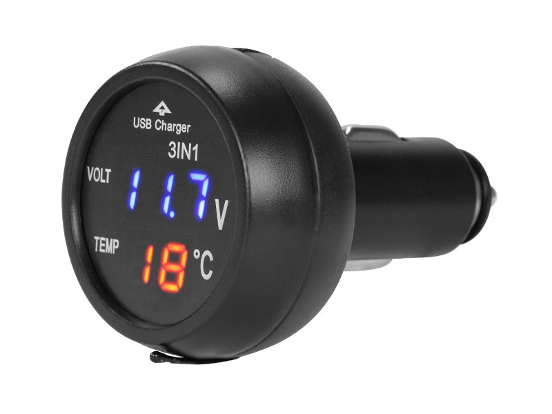 Carmotion USB Ladegerät 2,1A Zigarettenanzünder 12/24V mit Voltmeter und Temperatur