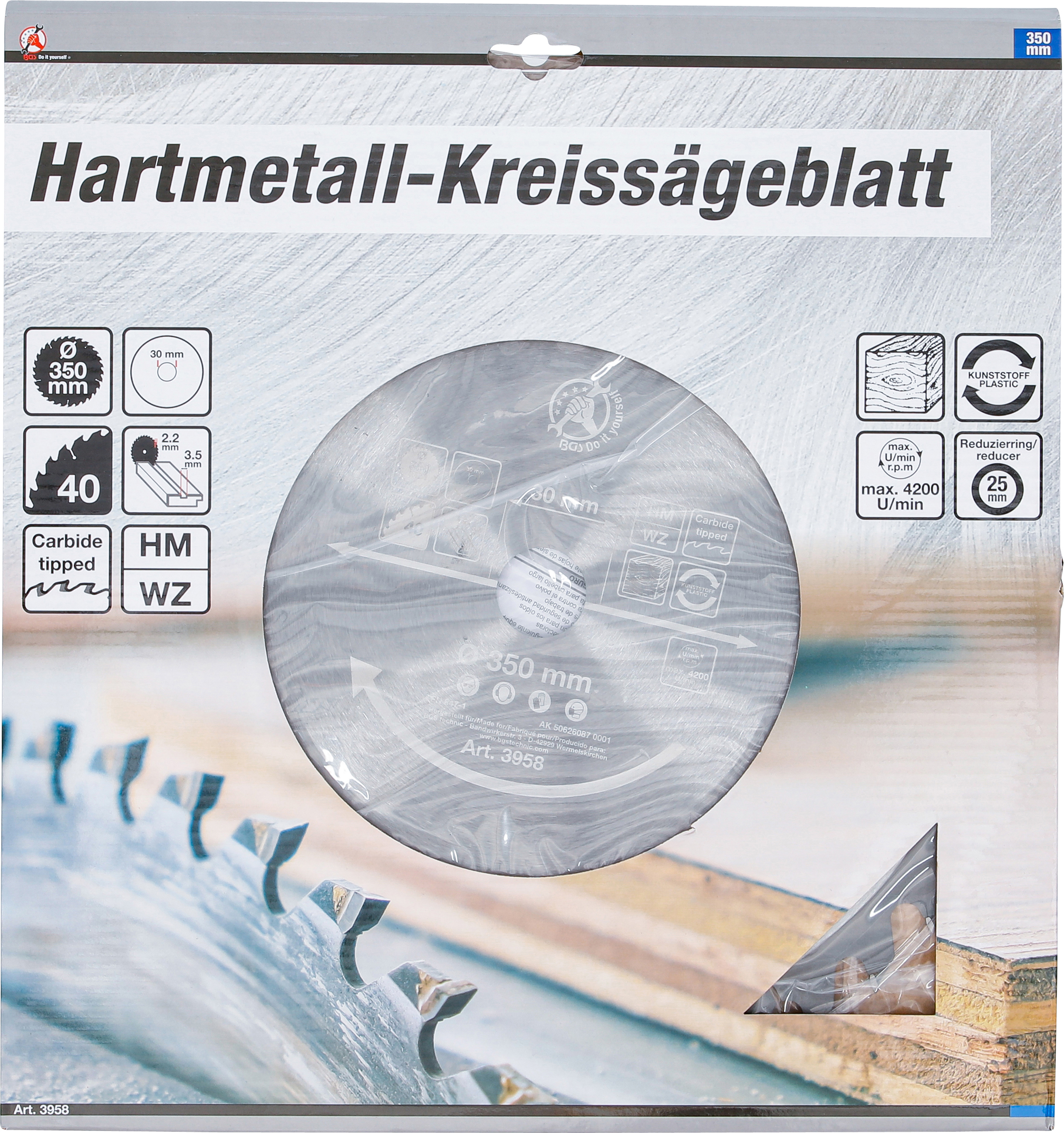 BGS Hartmetall-Kreissägeblatt | Ø 350 x 30 x 3,4 mm | 40 Zähne