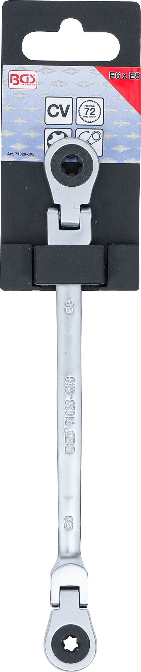 BGS Doppel-Ratschen-Ringschlüssel | abwinkelbar | mit E-Profil Ringköpfen | SW E6 x E8