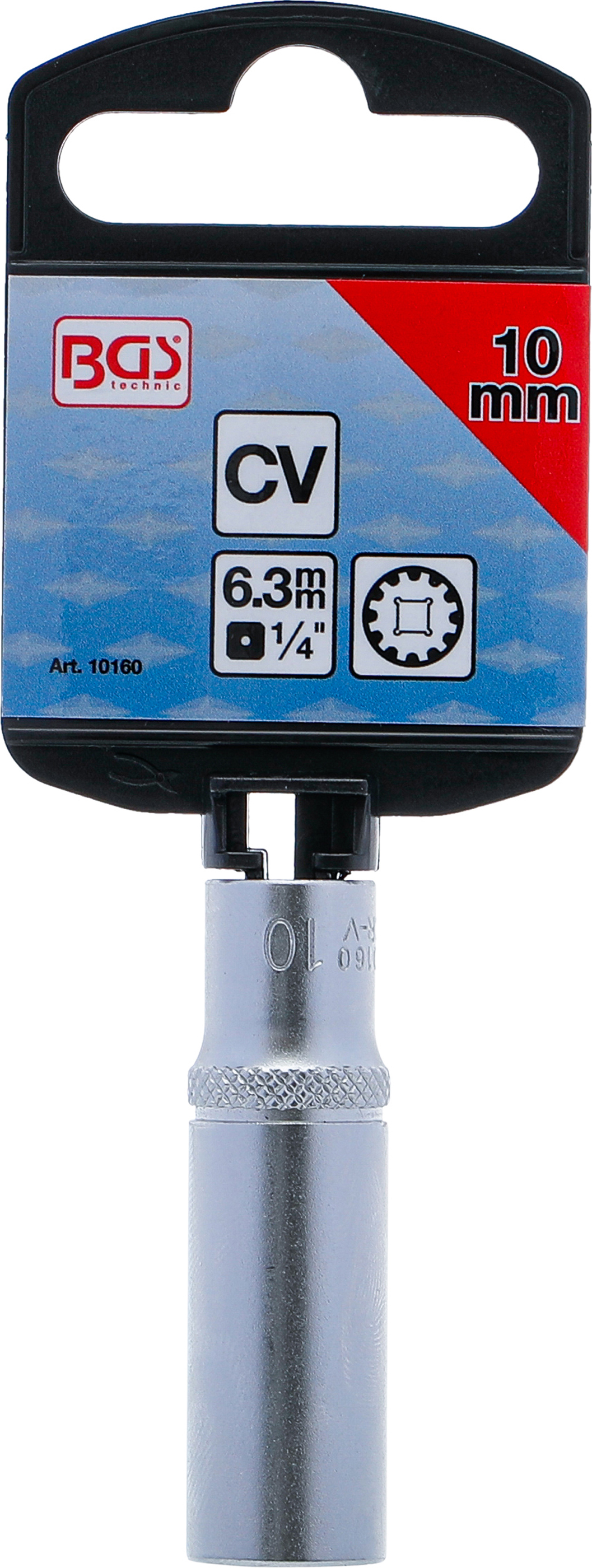 BGS Steckschlüssel-Einsatz Gear Lock, tief | Antrieb Innenvierkant 6,3 mm (1/4") | SW 10 mm