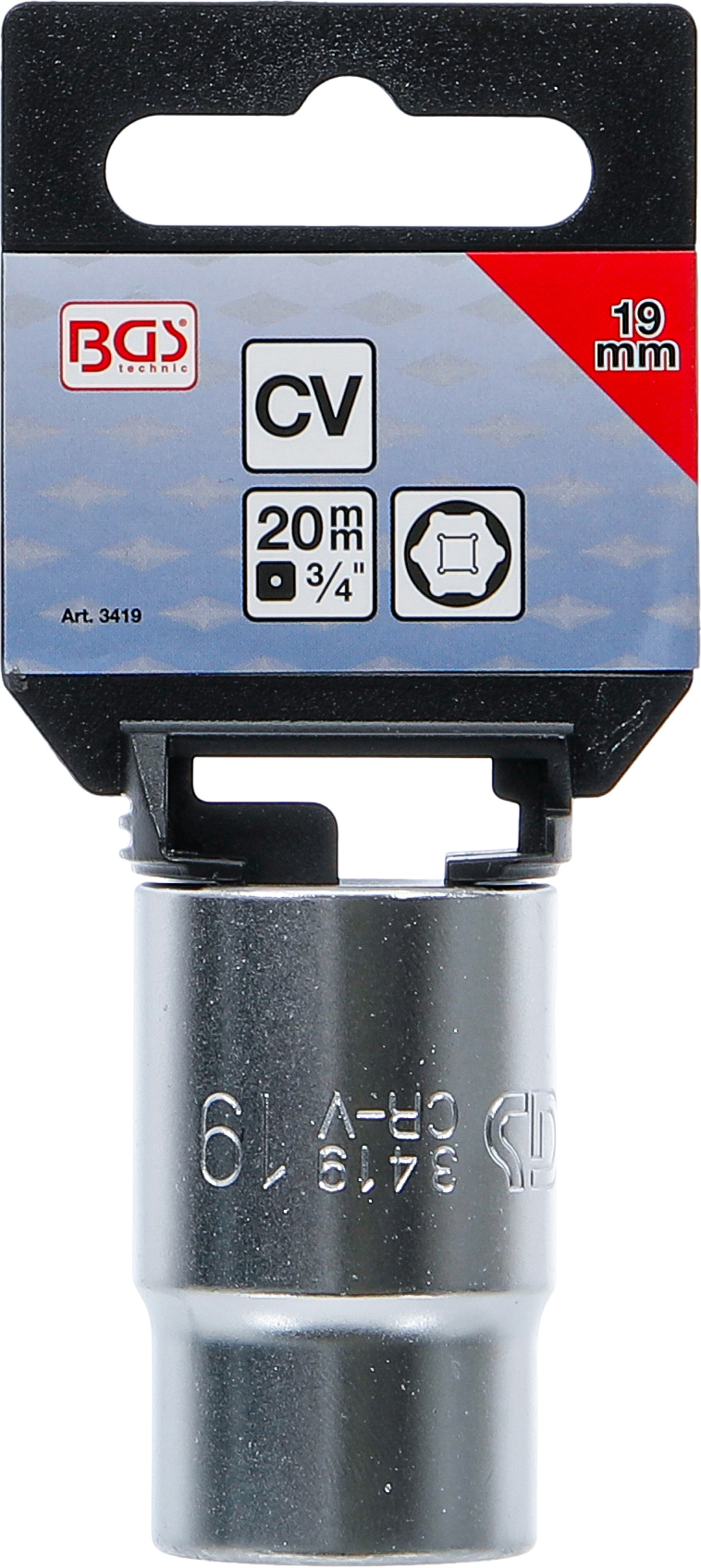 BGS Steckschlüssel-Einsatz Sechskant | Antrieb Innenvierkant 20 mm (3/4") | SW 19 mm