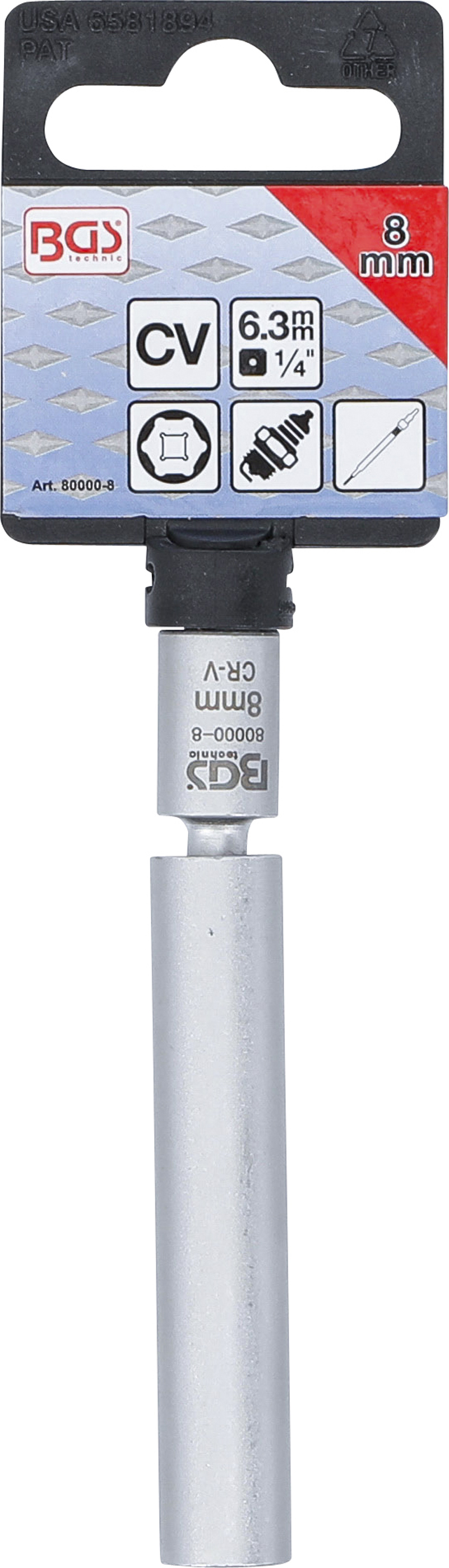 BGS Glüh- und Zündkerzen-Gelenk-Einsatz | Antrieb Innenvierkant 6,3 mm (1/4") | SW 8 mm