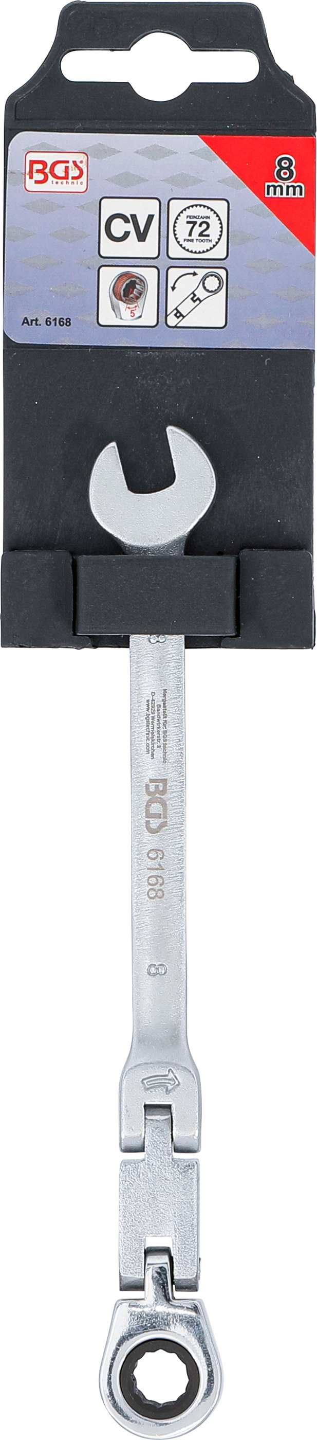 BGS Doppelgelenk-Ratschenring-Maulschlüssel | abwinkelbar | SW 8 mm