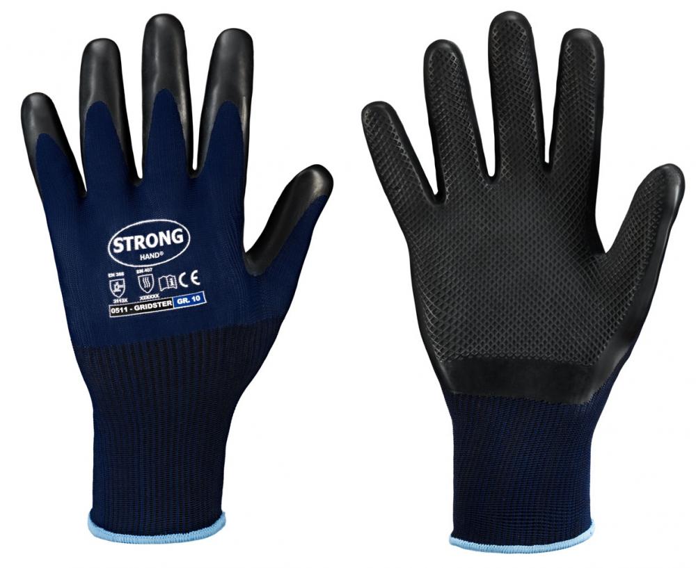 Stronghand Gridster Handschuh Latex Waffelmuster Blau Feinstrick