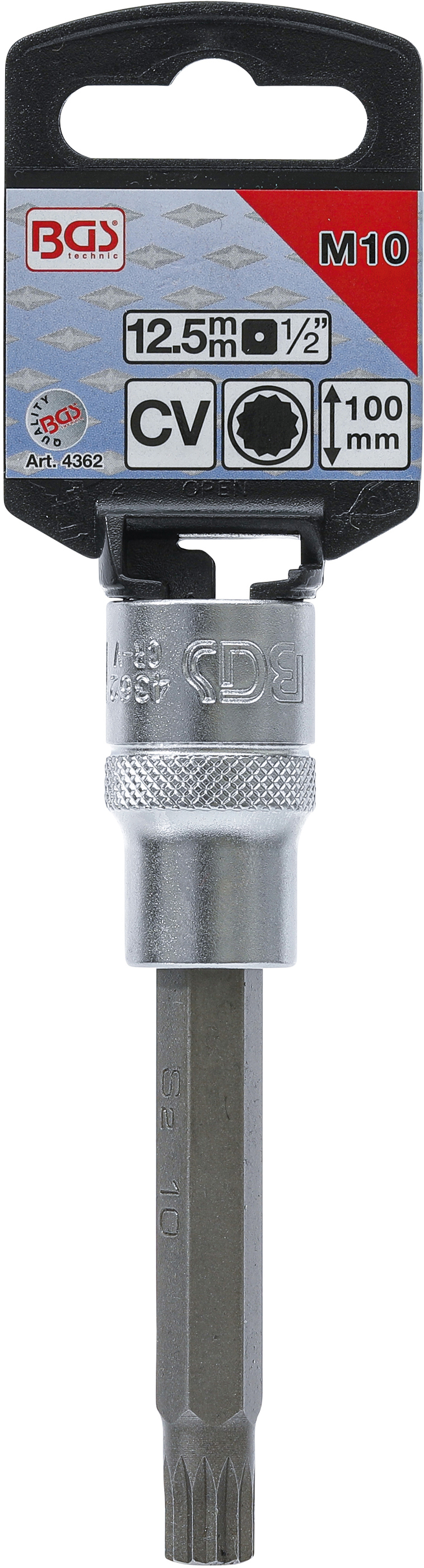 BGS Bit-Einsatz | Länge 100 mm | Antrieb Innenvierkant 12,5 mm (1/2") | Innenvielzahn (für XZN) M10