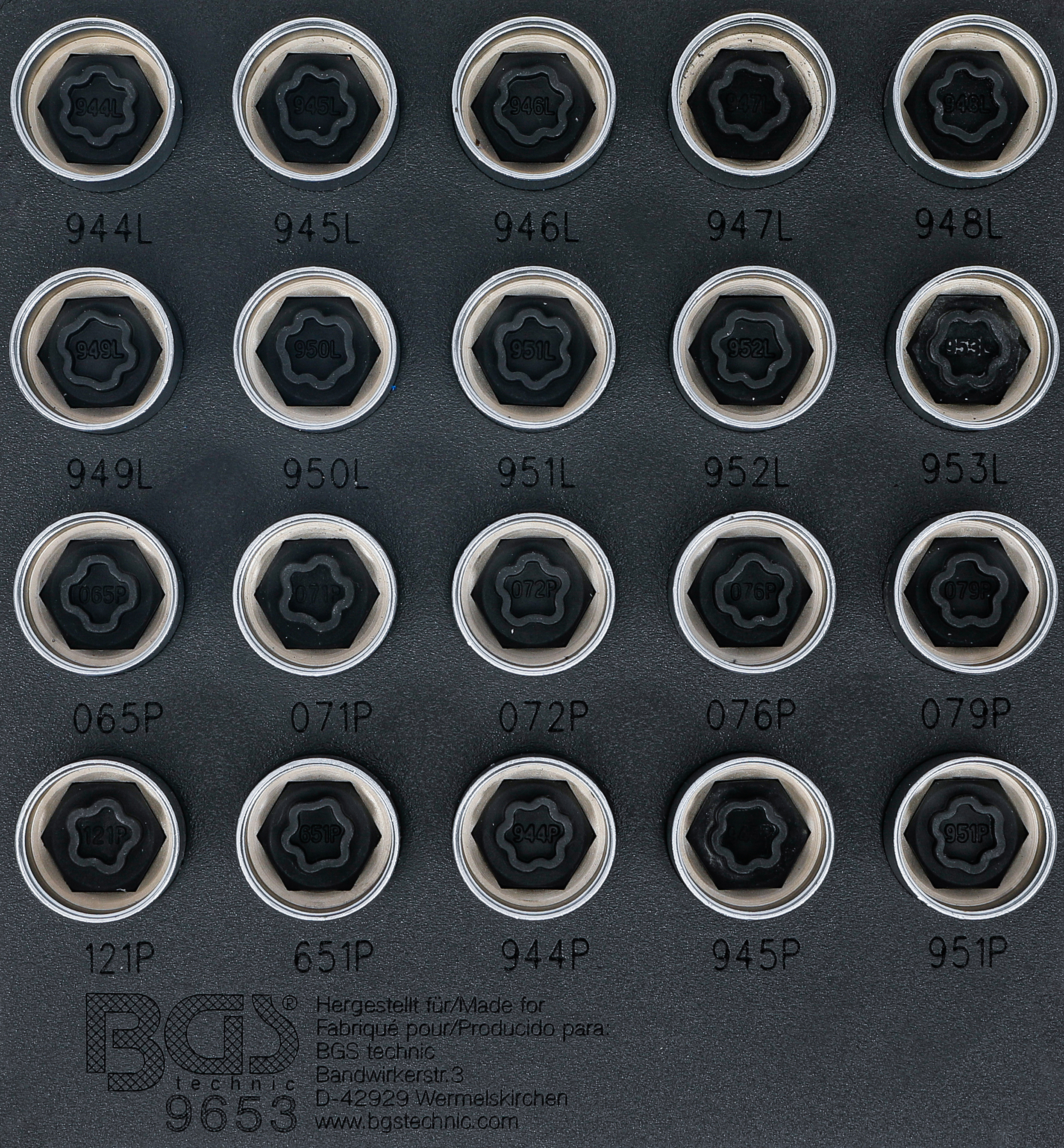 BGS Werkstattwageneinlage 1/6: Felgenschloss-Werkzeug-Satz für Volvo | 20-tlg.