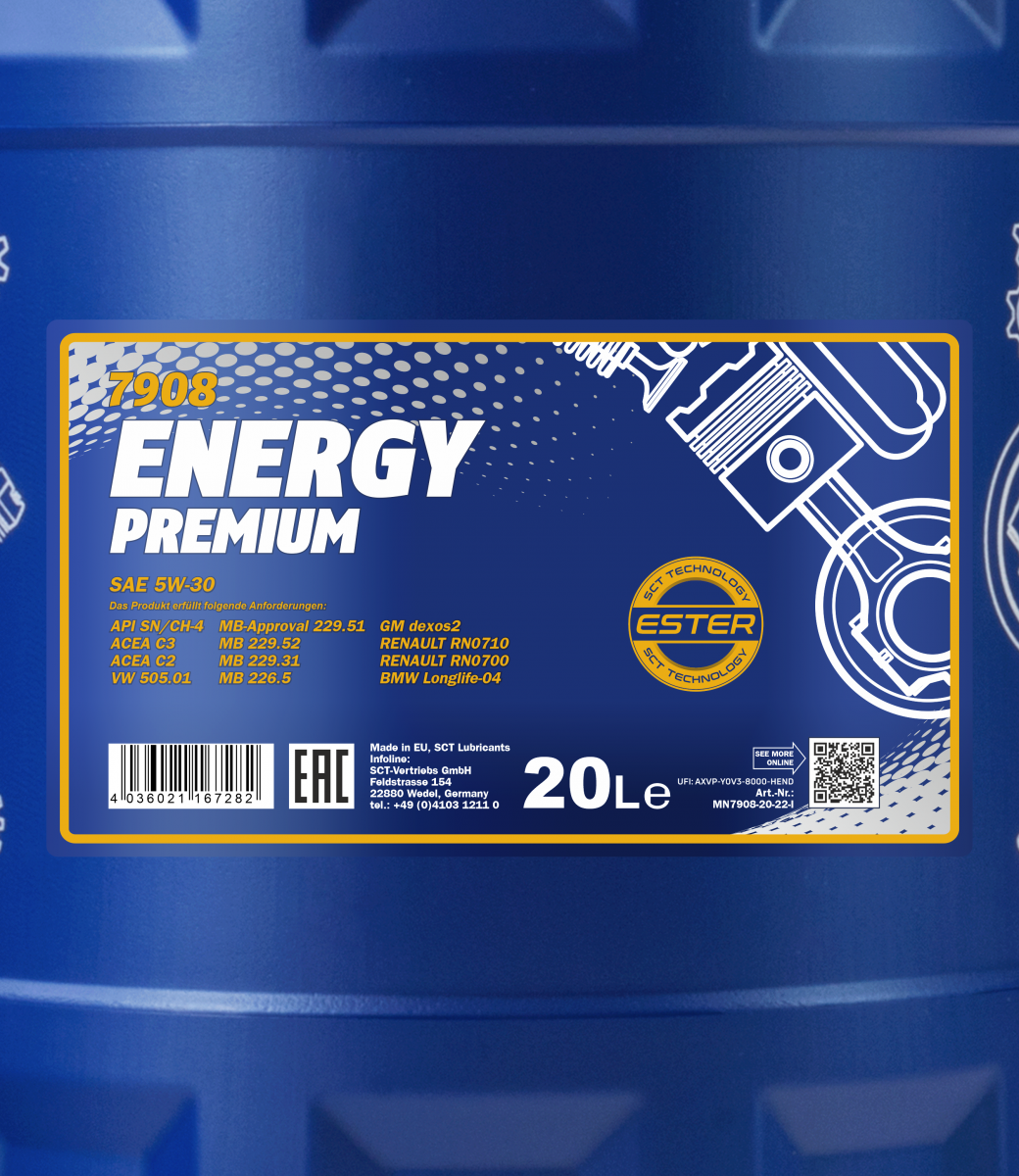 5W-30 Mannol 7908 Energy Premium Motoröl 20 Liter