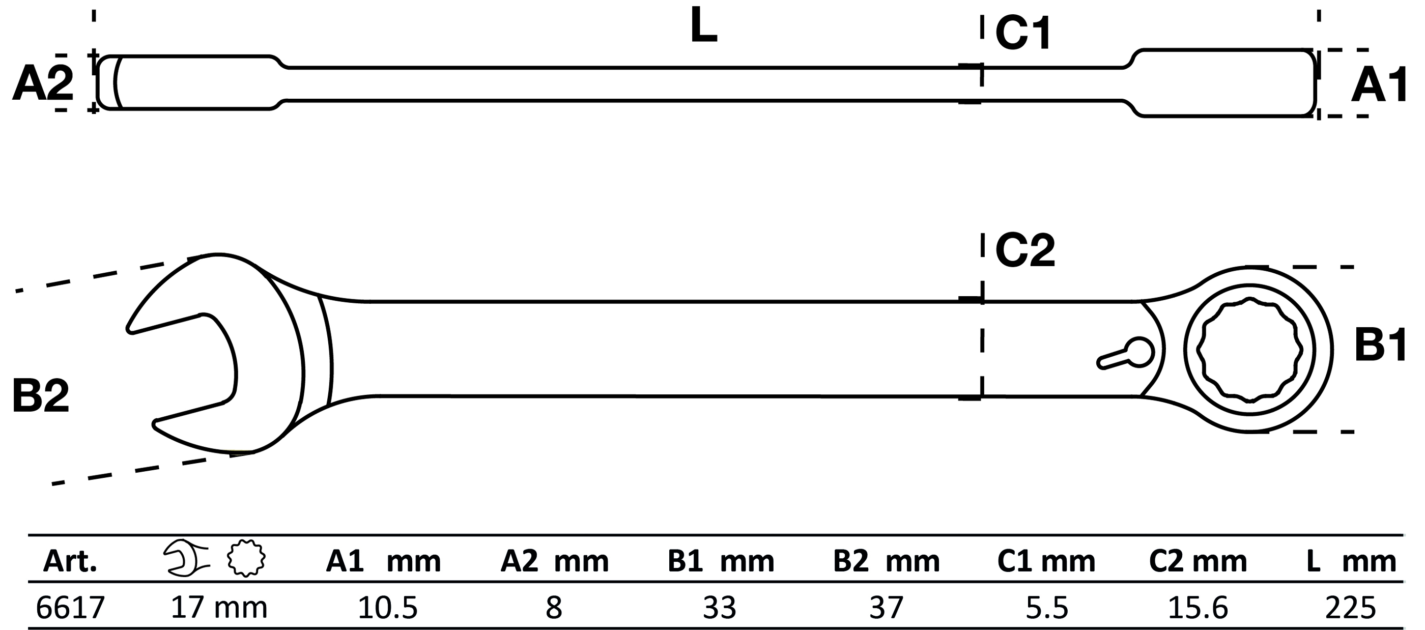 BGS Ratschenring-Maulschlüssel | umschaltbar | SW 17 mm