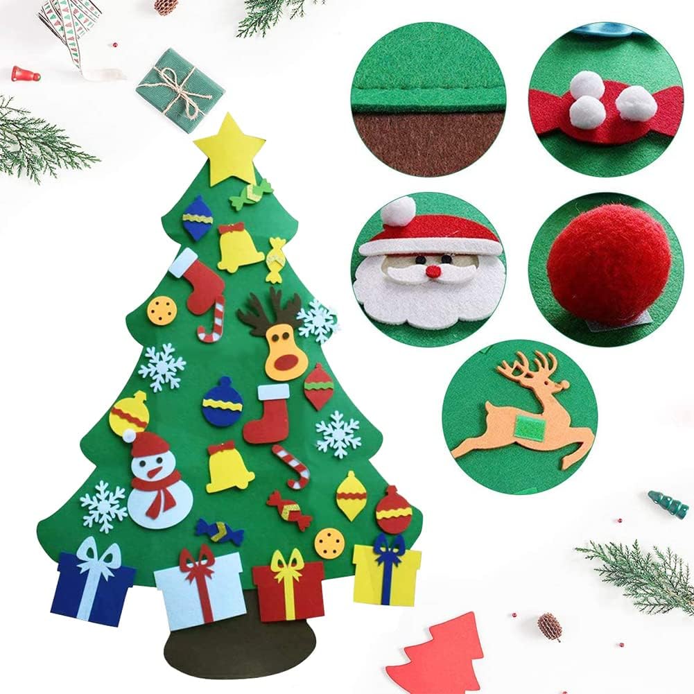GOODGDN Filz Weihnachtsbaum, Filz Weihnachtsbaum Set mit Ornamente für Kinder, Neujahr Tür Wandbehang Dekorationen 95cm DIY Weihnachtsbaum Dekoration 