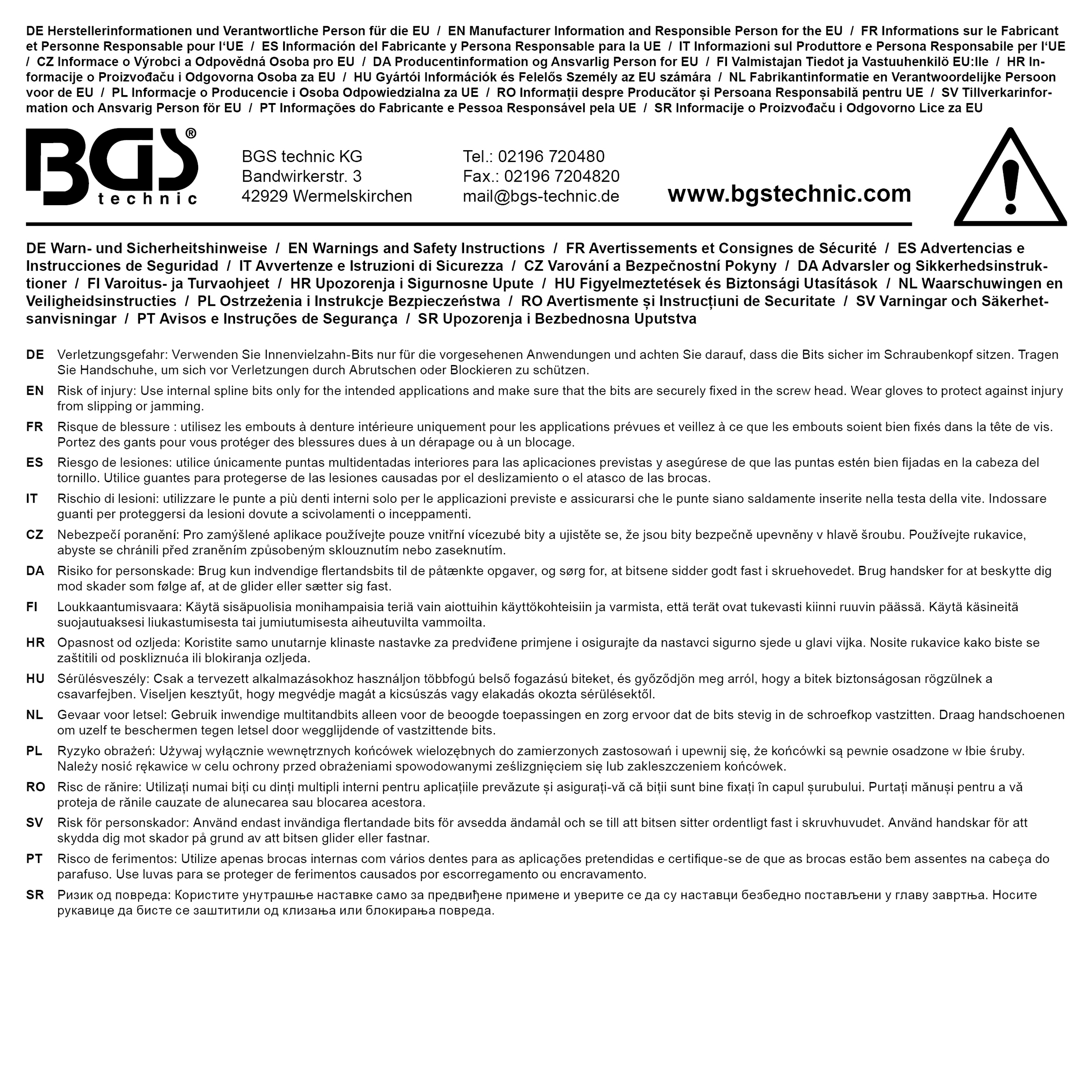 BGS Kraft-Bit-Einsatz | Länge 43 mm | Antrieb Innenvierkant 12,5 mm (1/2") | Innenvielzahn (für XZN) M18
