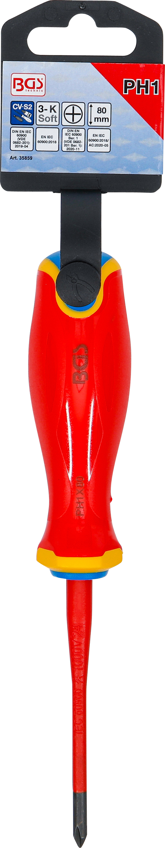 BGS VDE-Schraubendreher | extra dünne Spitze | Kreuzschlitz PH1