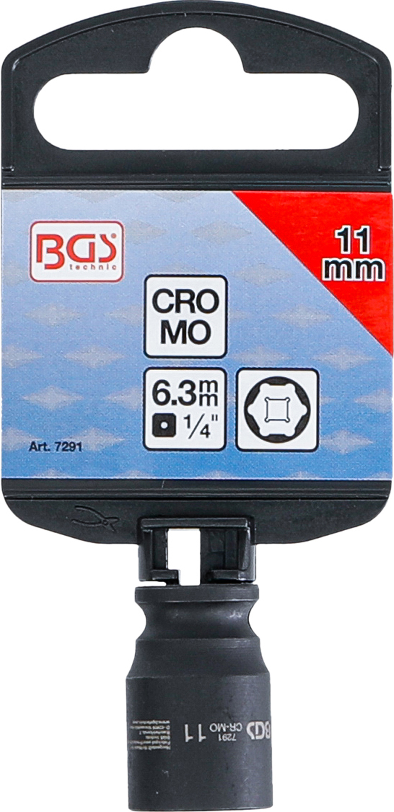 BGS Kraft-Steckschlüssel-Einsatz Sechskant | Antrieb Innenvierkant 6,3 mm (1/4") | SW 11 mm