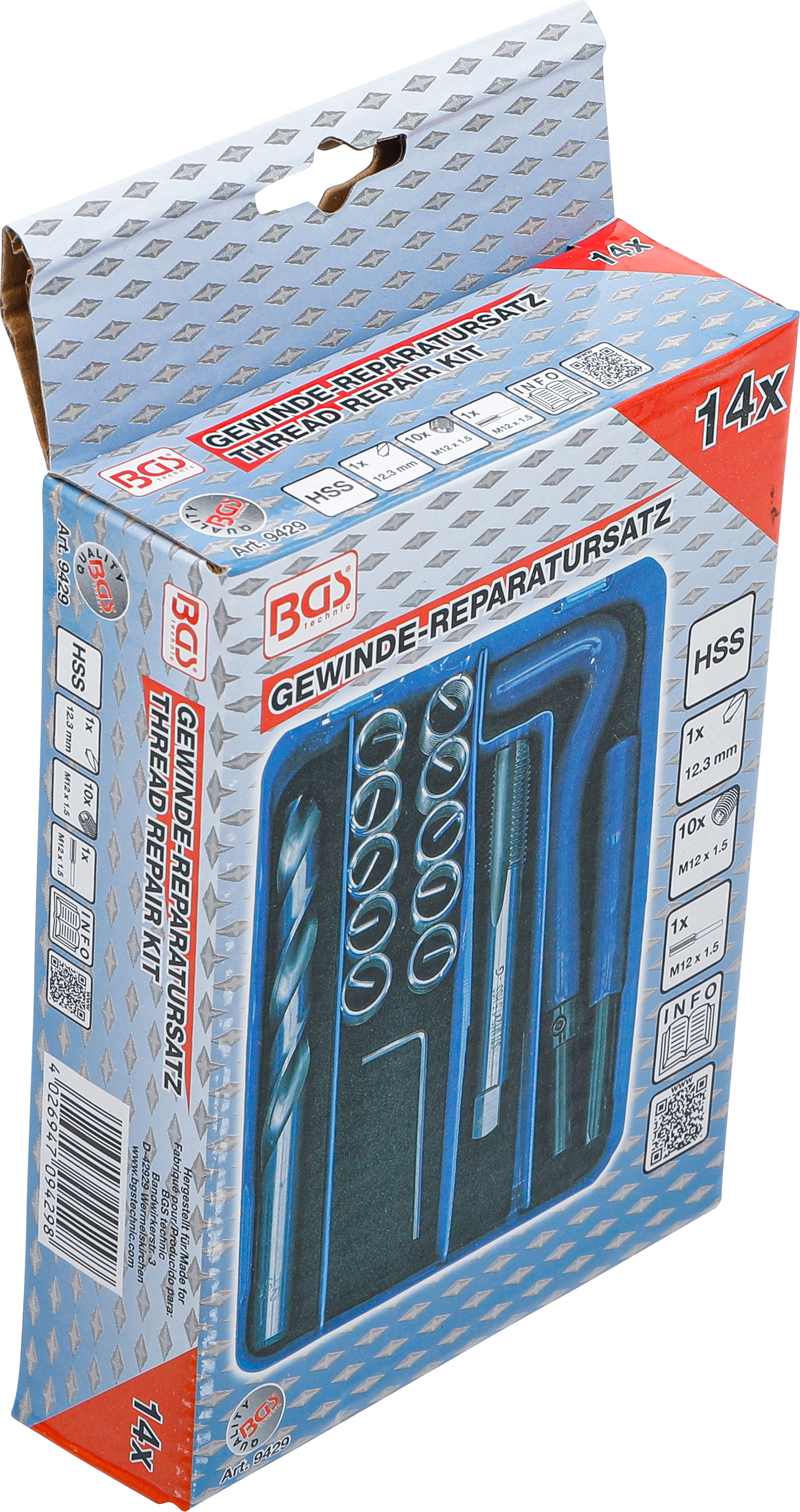 BGS Gewinde-Reparatursatz | M12 x 1.5 | 14-tlg.