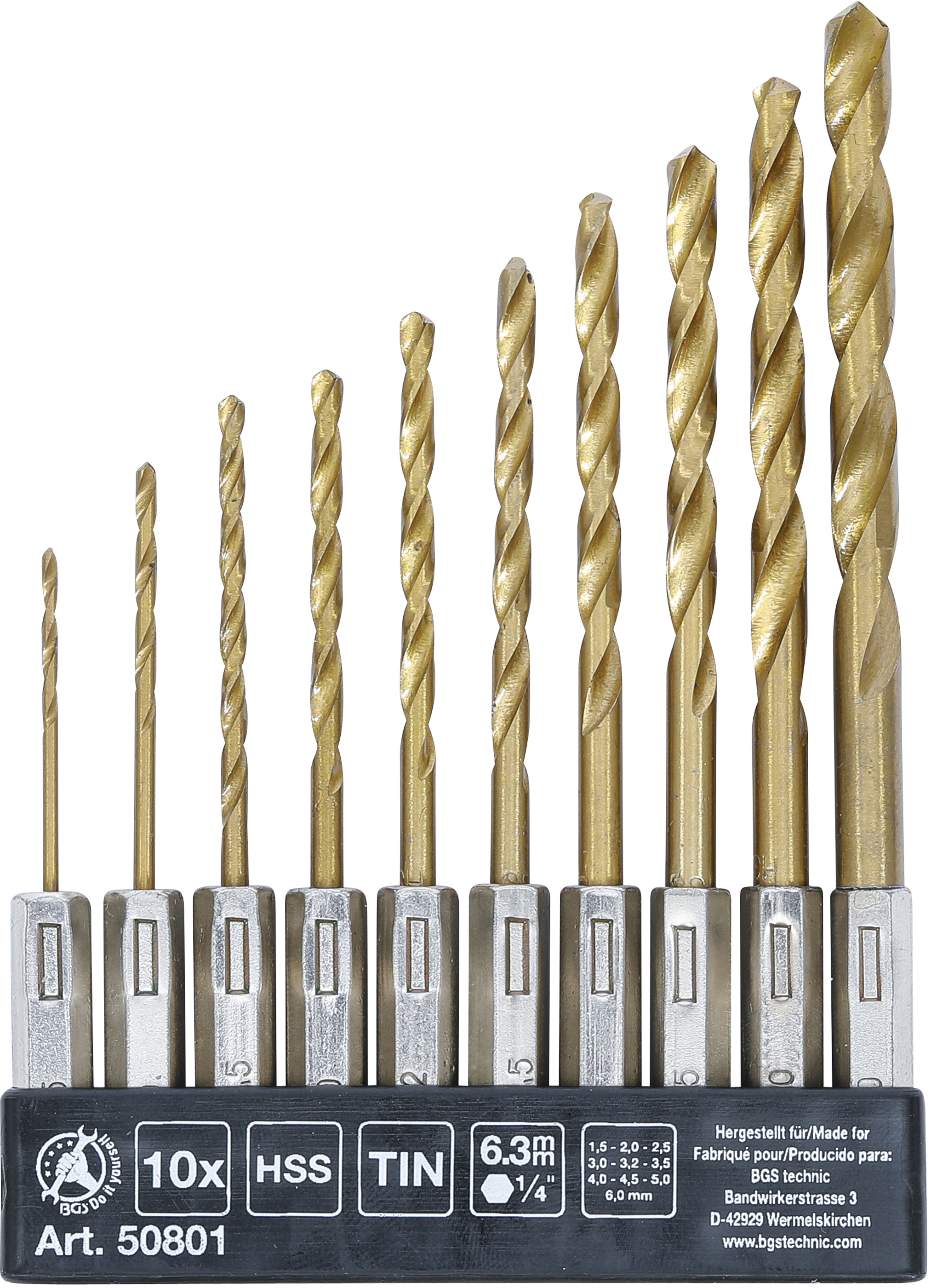 BGS HSS-Bohrer-Satz | titan-nitriert | 1,5 - 6 mm | 10-tlg.