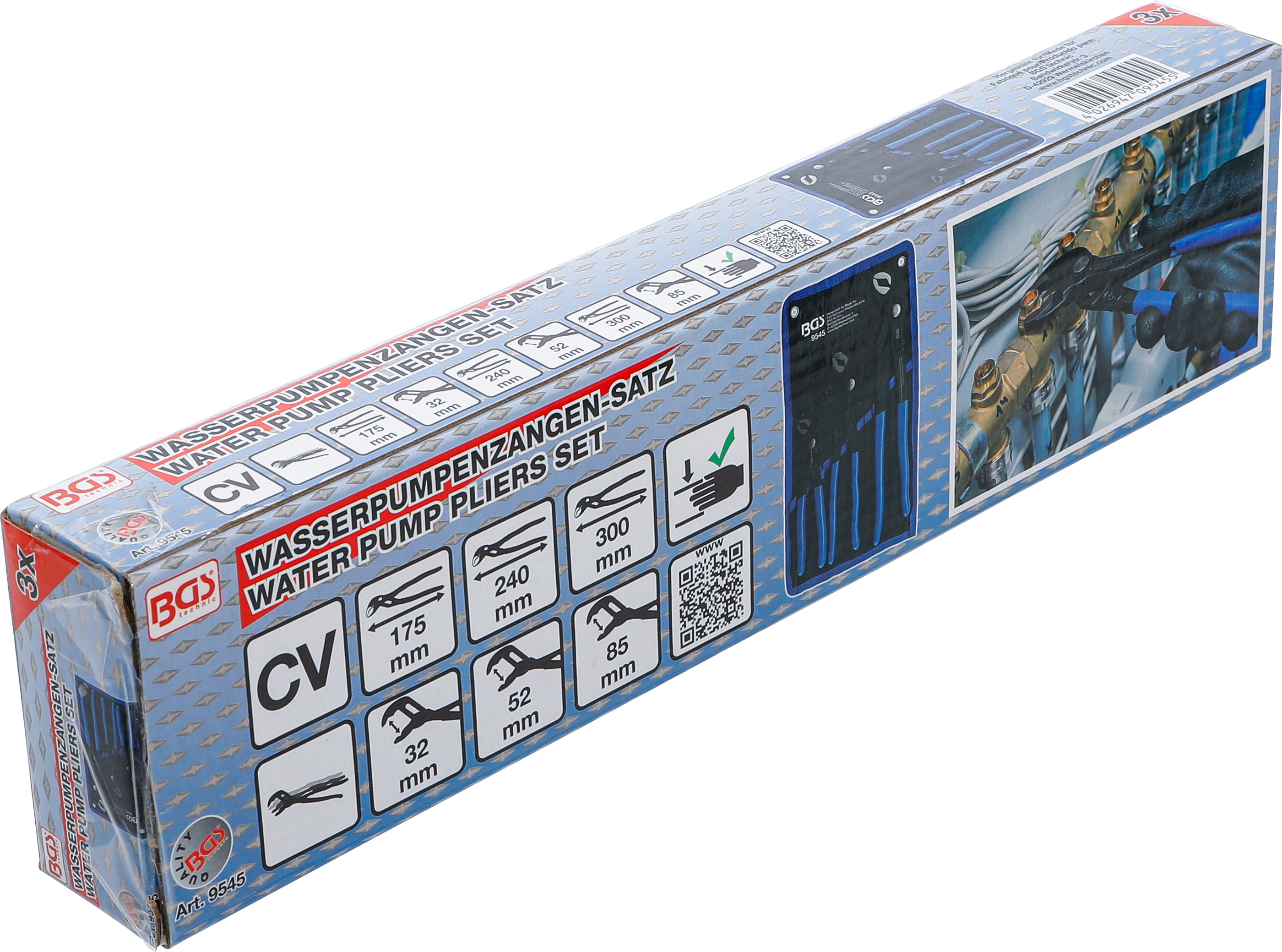BGS Wasserpumpenzangen-Satz | arretierbar | 175 / 240 / 300 mm | 3-tlg.