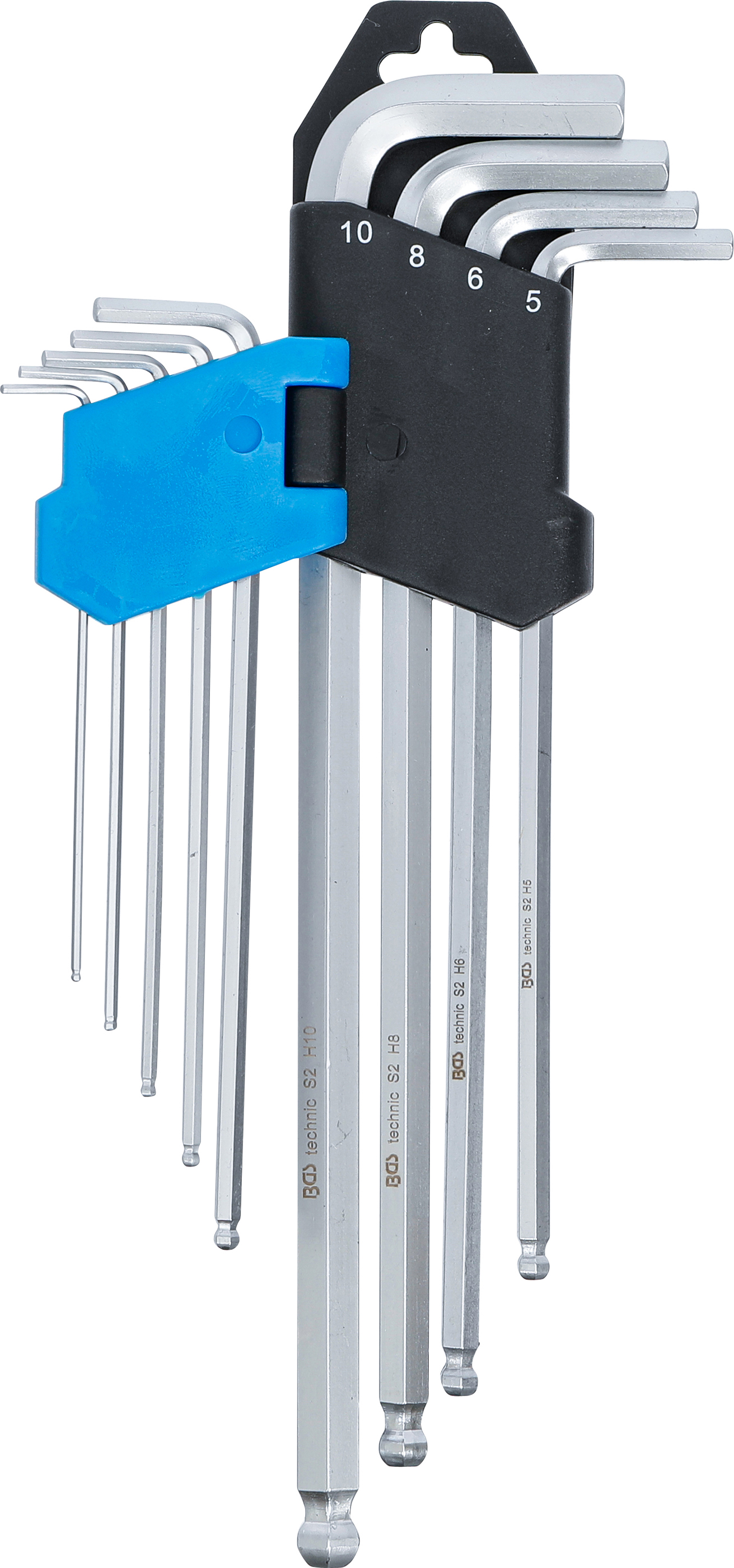 BGS Winkelschlüssel-Satz | extra lang | Innensechskant / Innensechskant mit Kugelkopf 1,5 - 10 mm | 9-tlg.