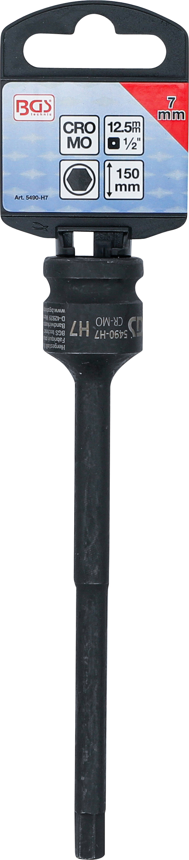 BGS Kraft-Bit-Einsatz | Länge 150 mm | Antrieb Innenvierkant 12,5 mm (1/2") | Innensechskant 7 mm