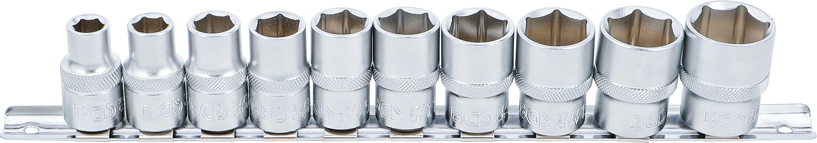 BGS Steckschlüssel-Einsatz-Satz, Sechskant | Antrieb Innenvierkant 12,5 mm (1/2") | Zollgrößen | 10-tlg.