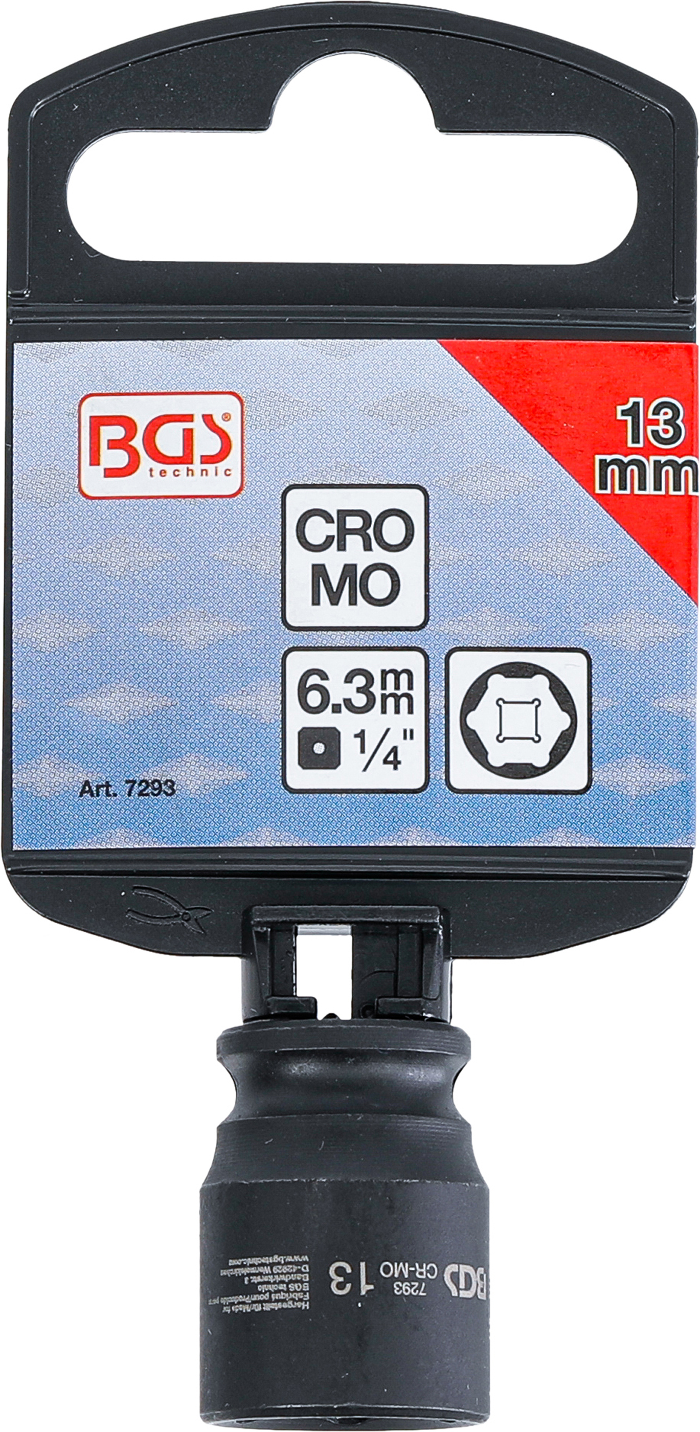 BGS Kraft-Steckschlüssel-Einsatz Sechskant | Antrieb Innenvierkant 6,3 mm (1/4") | SW 13 mm