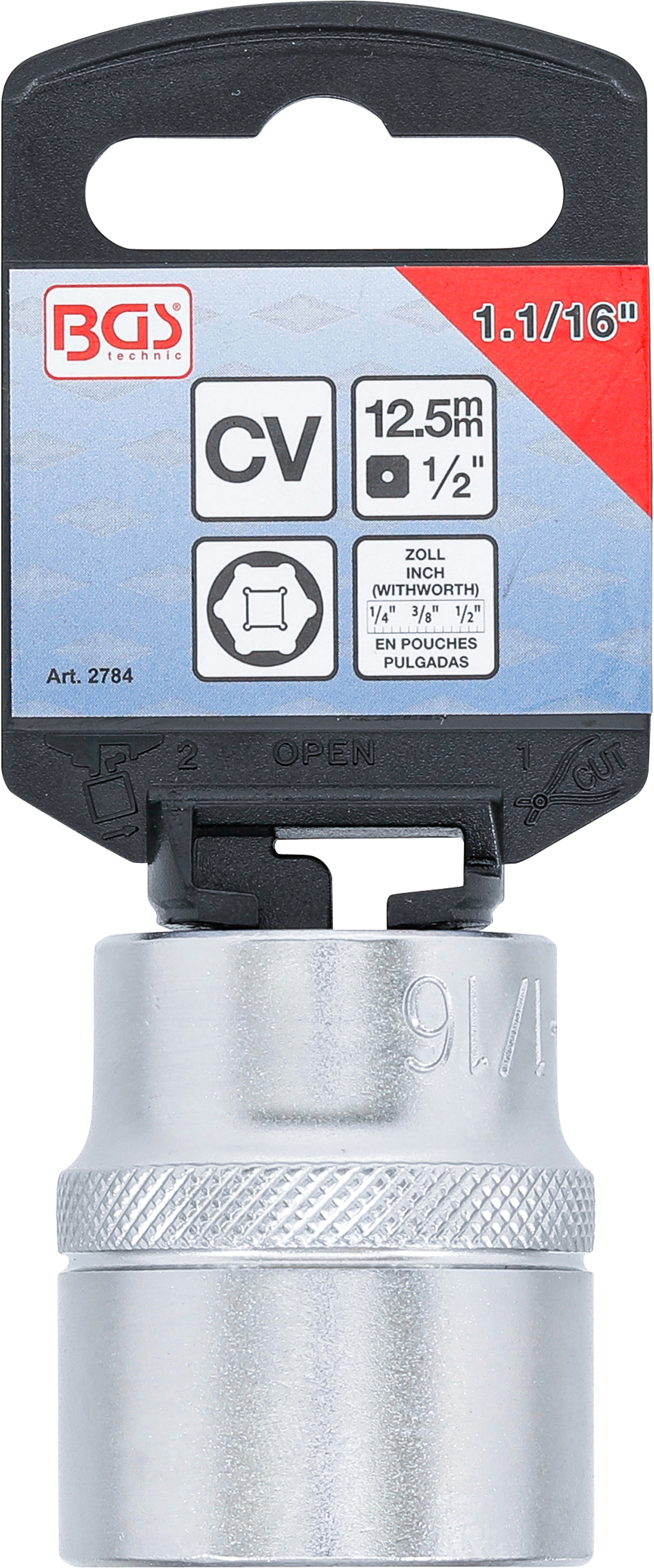 BGS Steckschlüssel-Einsatz Sechskant | Antrieb Innenvierkant 12,5 mm (1/2") | SW 1.1/16"