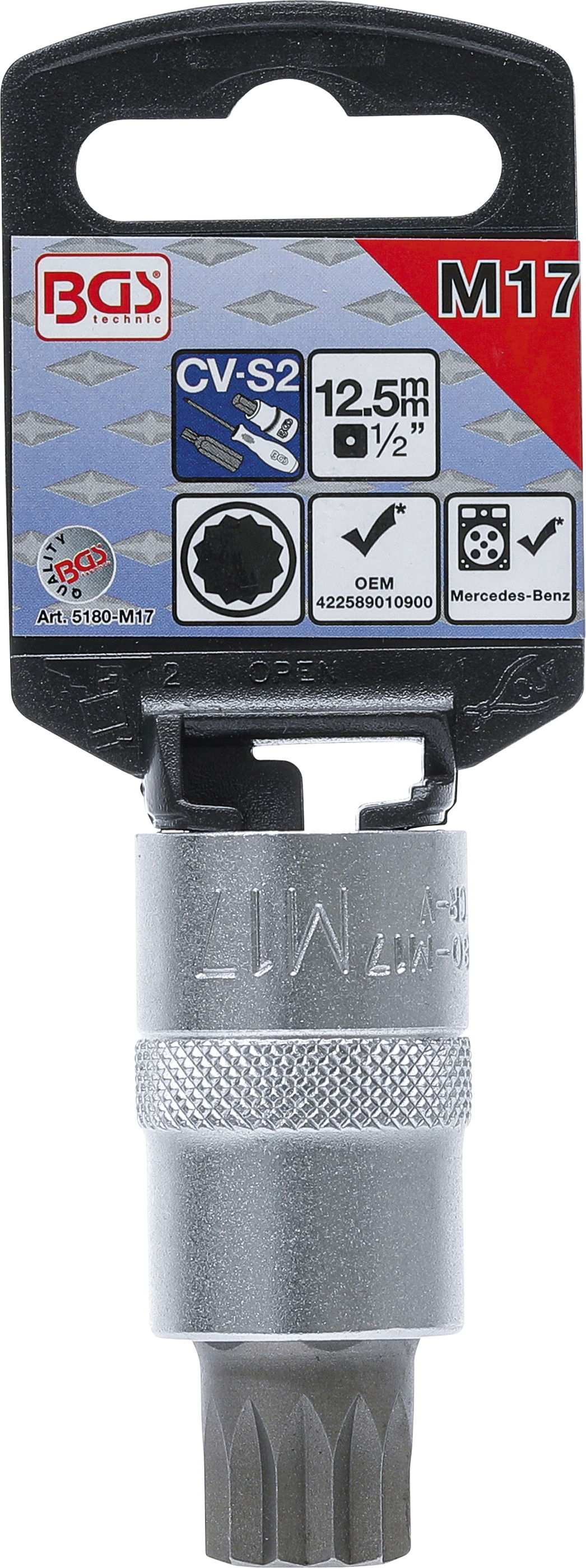 BGS Bit-Einsatz | Antrieb Innenvierkant 12,5 mm (1/2") | Innenvielzahn (für XZN) M17