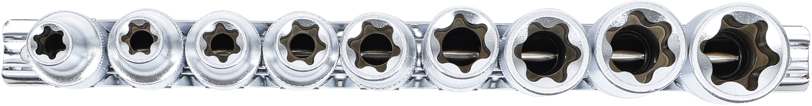 BGS Steckschlüssel-Einsatz-Satz E-Profil, tief | Antrieb Innenvierkant 12,5 mm (1/2") | SW E10 - E24 | 9-tlg.