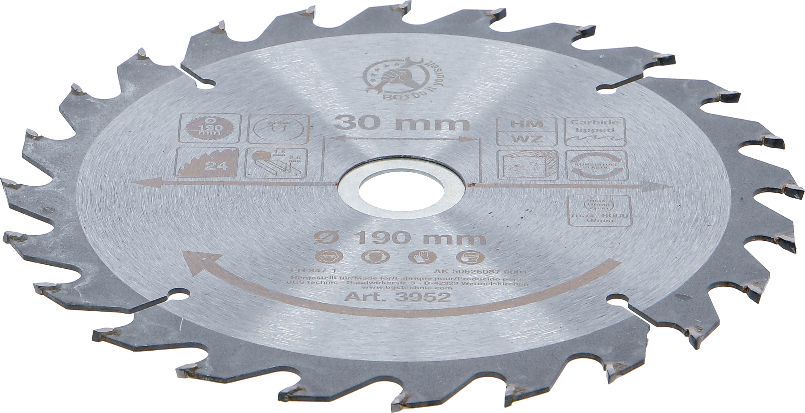 BGS Hartmetall-Kreissägeblatt | Ø 190 x 30 x 2,5 mm | 24 Zähne