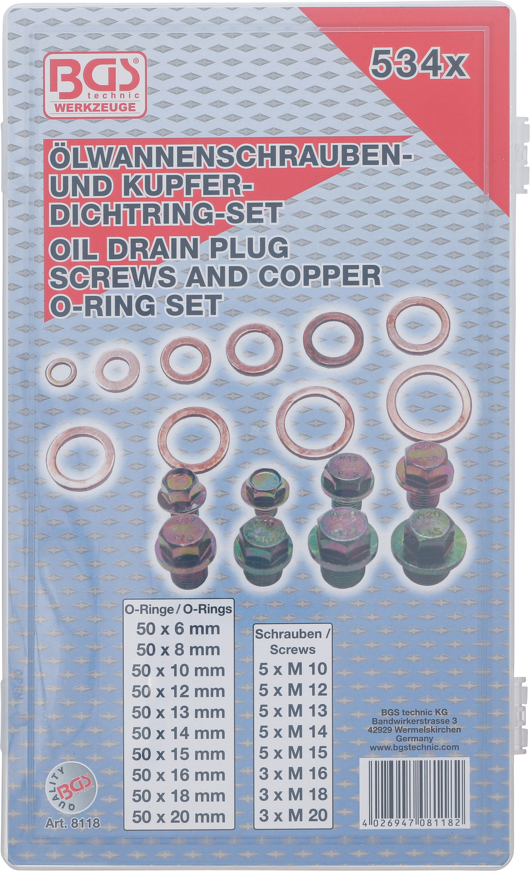 BGS Ölwannenschrauben- und Kupfer-Dichtring-Sortiment | 534-tlg.
