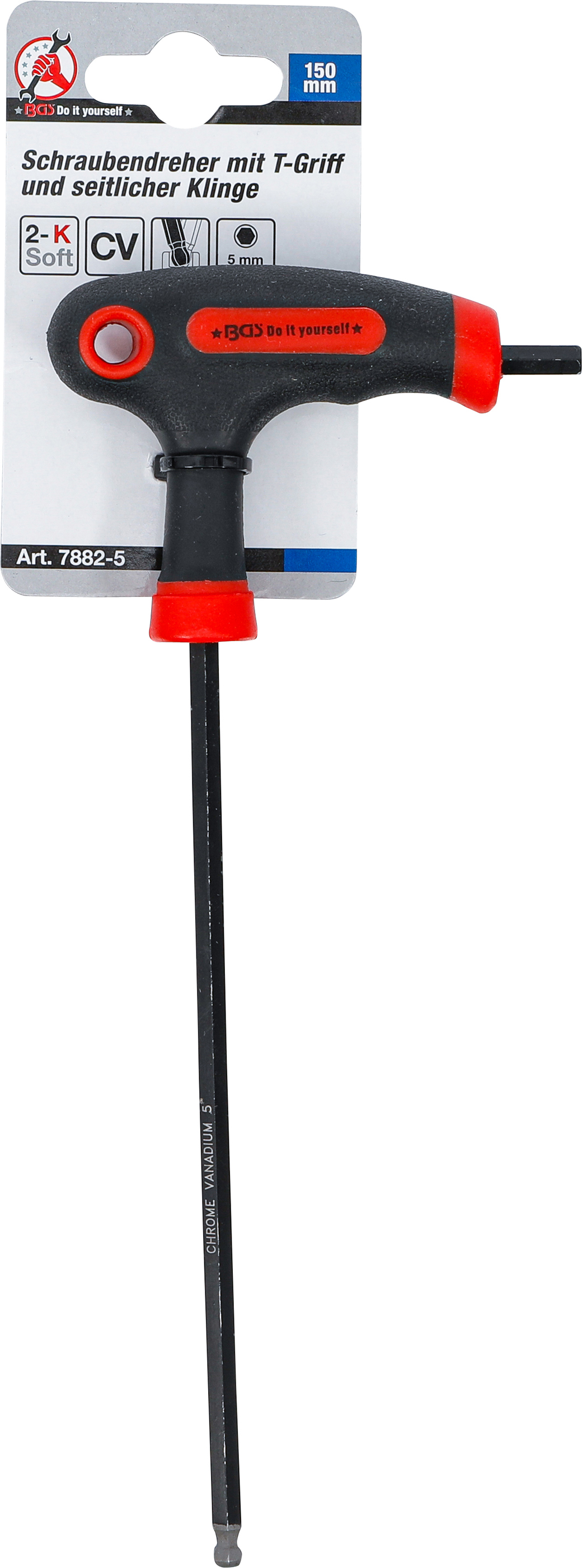 BGS Schraubendreher mit T-Griff und seitlicher Klinge | Innensechskant / Innensechskant mit Kugelkopf 5 mm