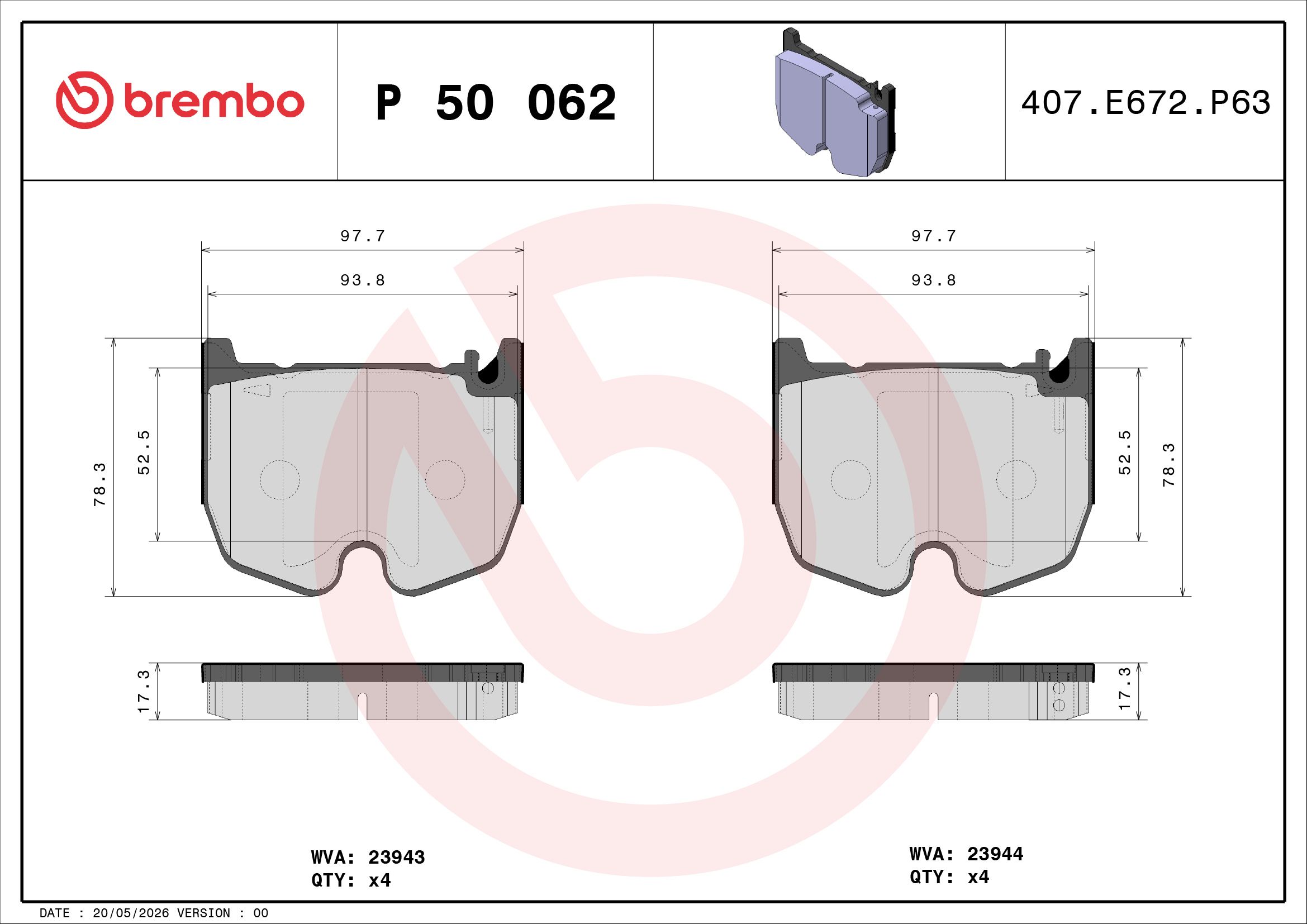 Bremsbelagsatz, Scheibenbremse “BREMBO 98 mm, 18 mm, 79 mm”
