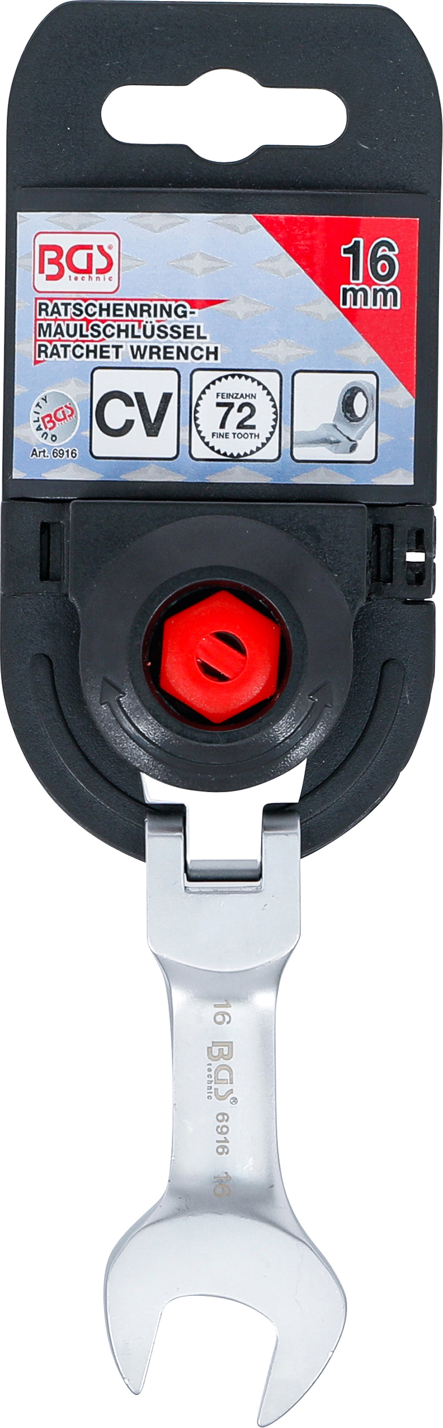BGS Ratschenring-Maulschlüssel | kurz | abwinkelbar | SW 16 mm
