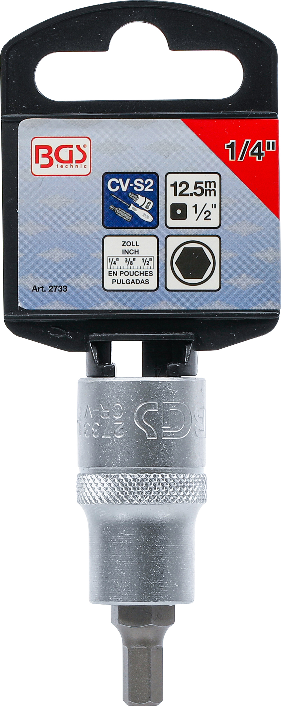 BGS Bit-Einsatz | Länge 55 mm | Antrieb Innenvierkant 12,5 mm (1/2") | Innensechskant 1/4"