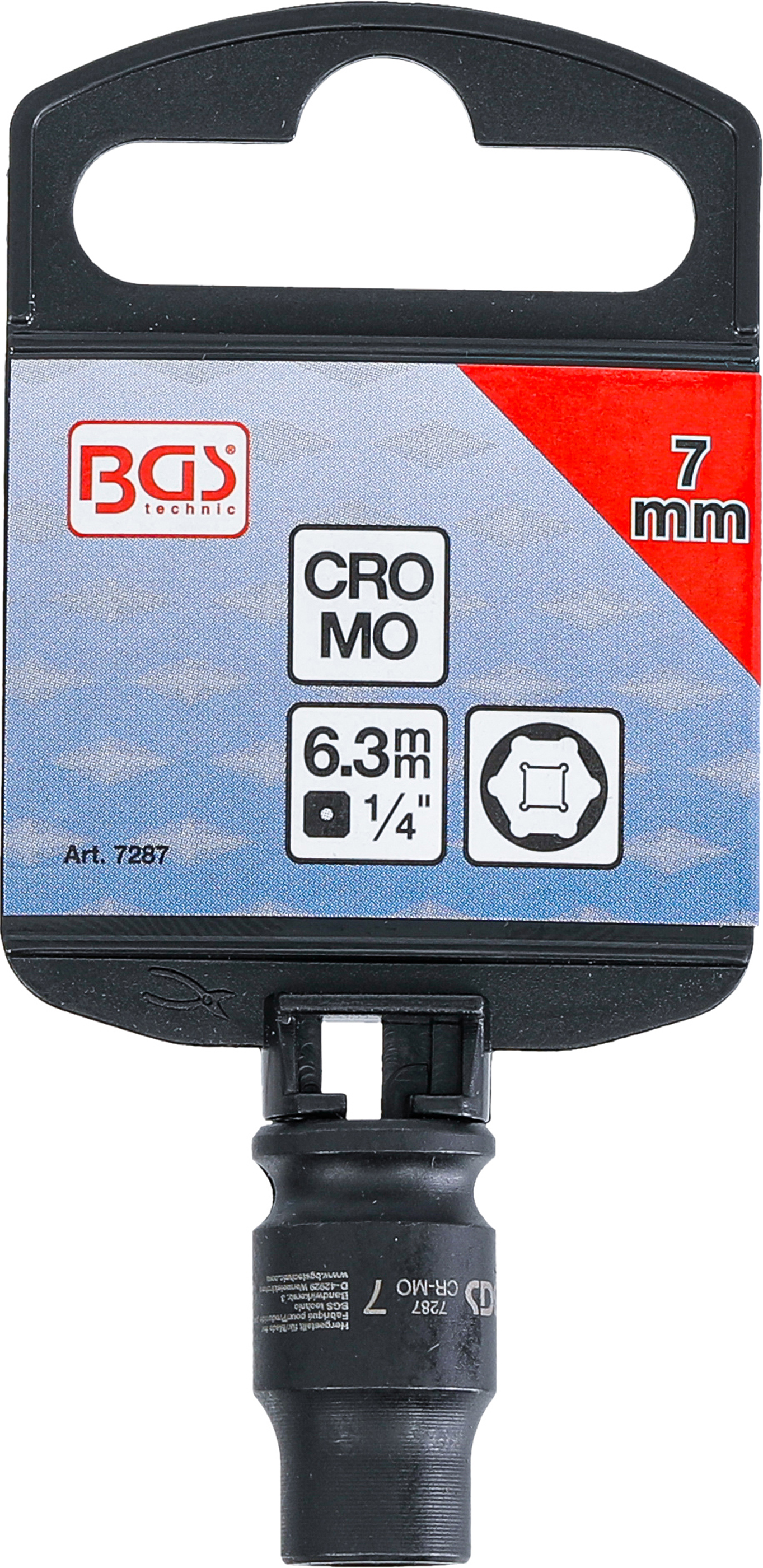 BGS Kraft-Steckschlüssel-Einsatz Sechskant | Antrieb Innenvierkant 6,3 mm (1/4") | SW 7 mm