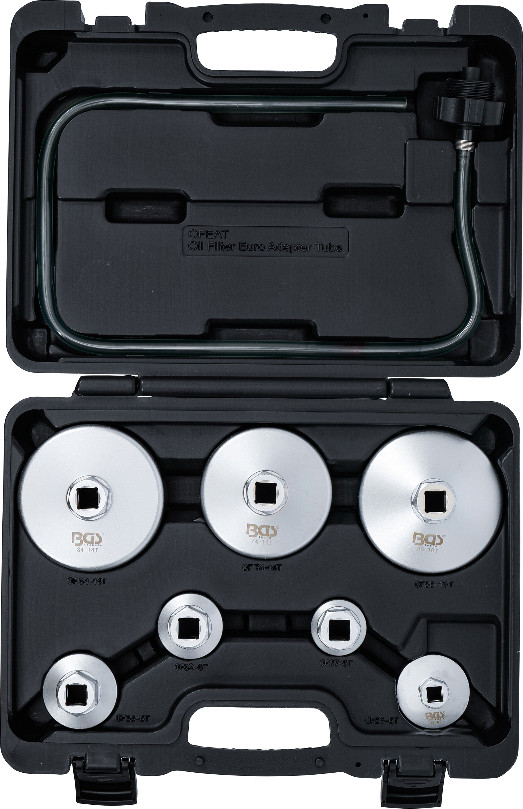 BGS Ölfilterschlüssel-Satz | mit Ölfilter-Ablassschlauch | für VAG, BMW, Citroën, Peugeot, Ford, Mercedes-Benz, Opel, Volvo | 8-tlg.