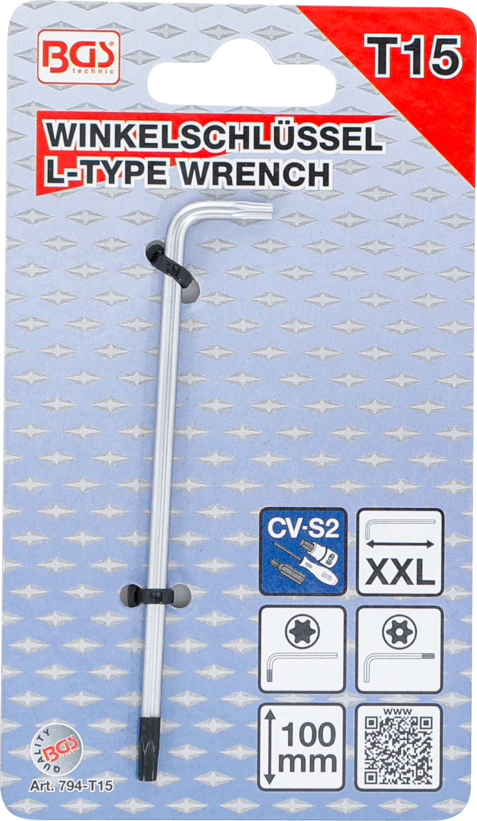 BGS Winkelschlüssel | extra lang | T-Profil (für Torx) mit/ohne Bohrung T15