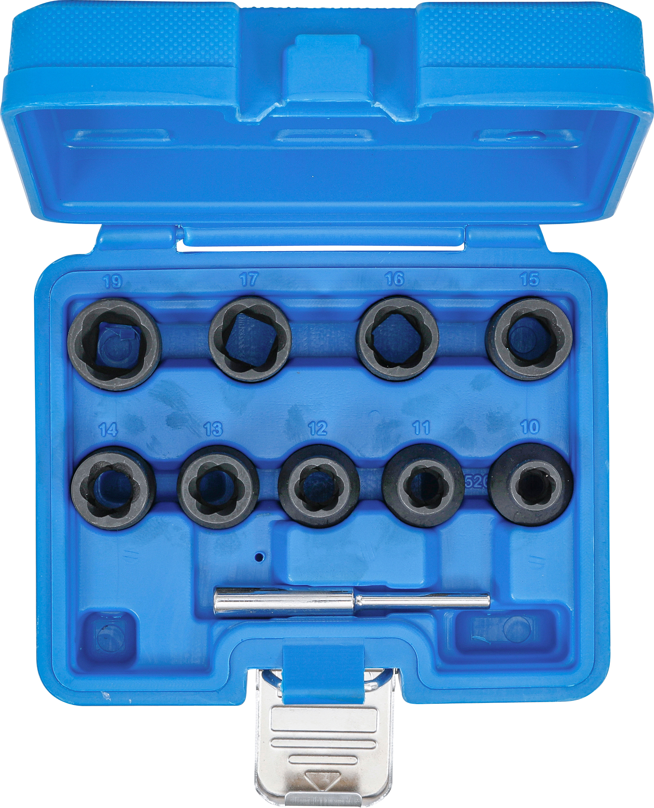 BGS Spiral-Profil-Steckschlüssel-Satz / Schraubenausdreher | Antrieb Innenvierkant 12,5 mm (1/2") | SW 10 - 19 mm | 10-tlg.